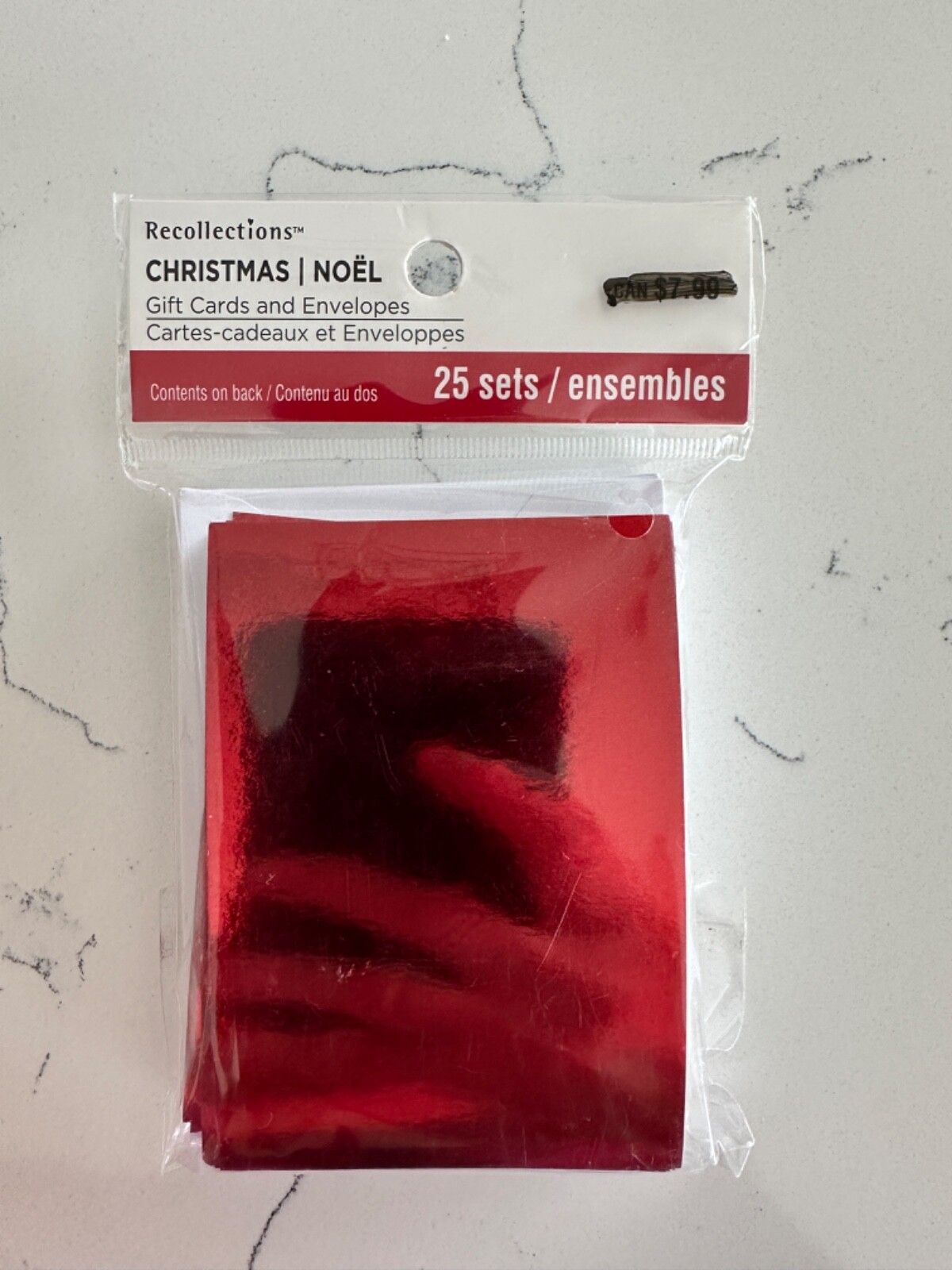Recollections Christmas Noel Gift Cards and Envelopes Shiny Red Color 25 Sets