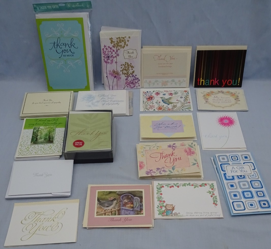 75+ Card LOT Most are Sympathy Thank You & General Thank You + 3 Gift Enclosure
