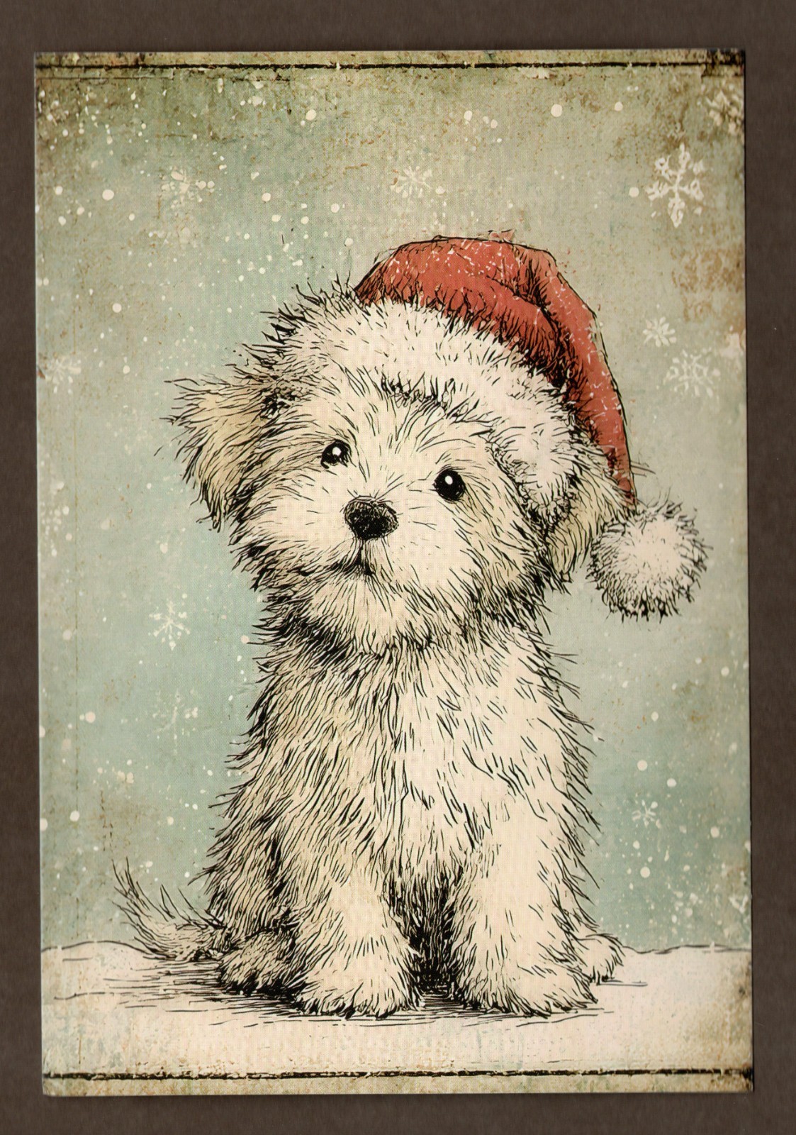 White Maltese Dog Mini Art Print or Postcard, 5.5″, Christmas/Holiday, Santa Hat