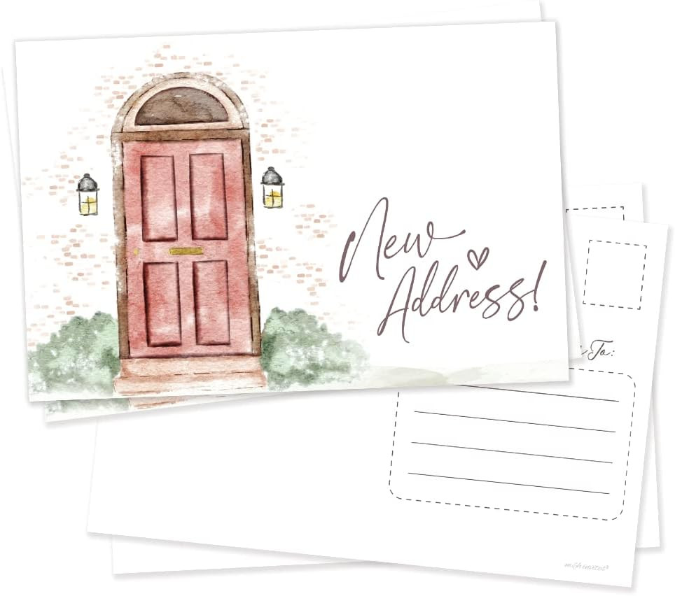 50 New Address Postcards – Watercolor Front Door – Change of Address Cards – Mov