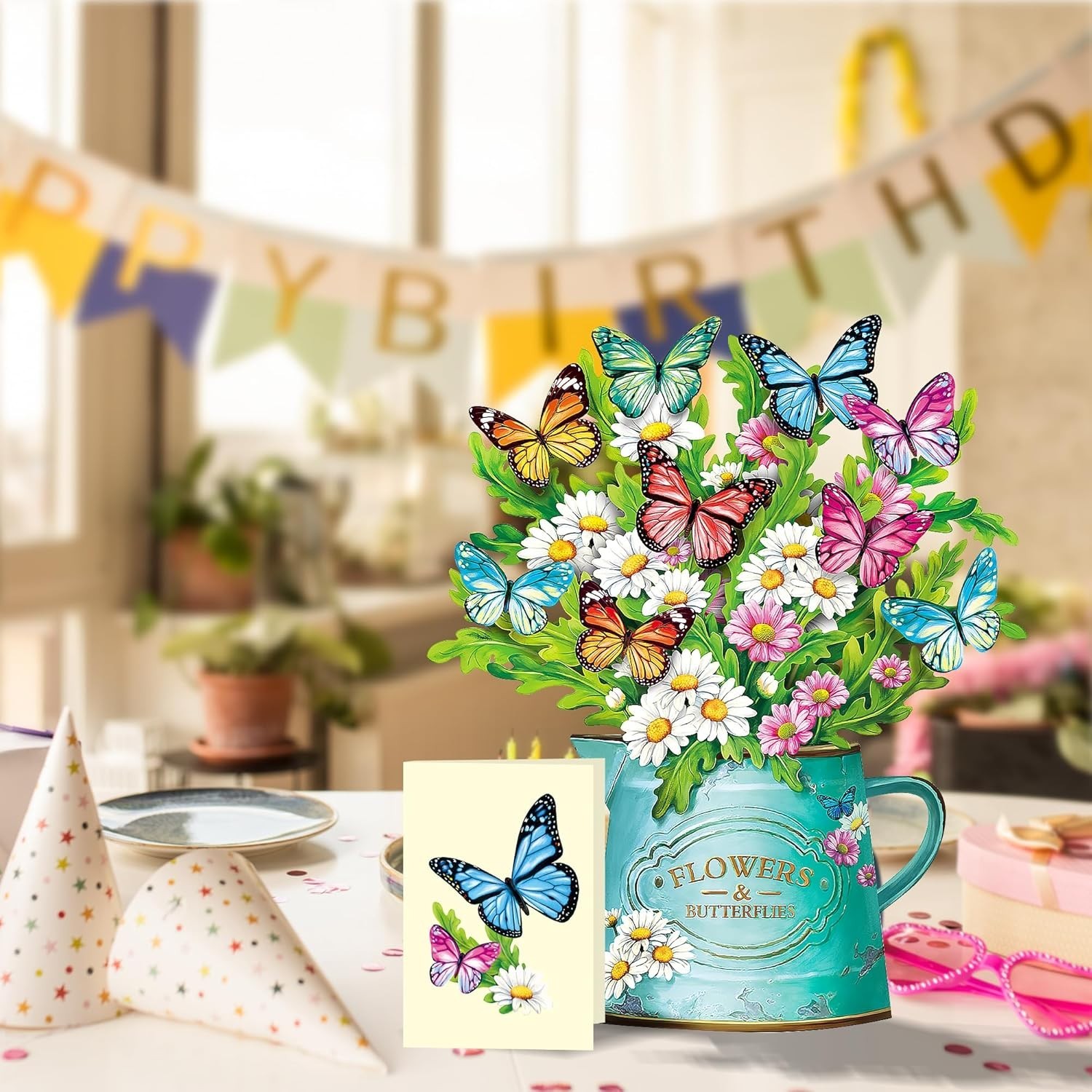 Pop Up Flower Cards, 3D Paper Flowers Bouquet Birthday Card 12’‘ with Blank N…