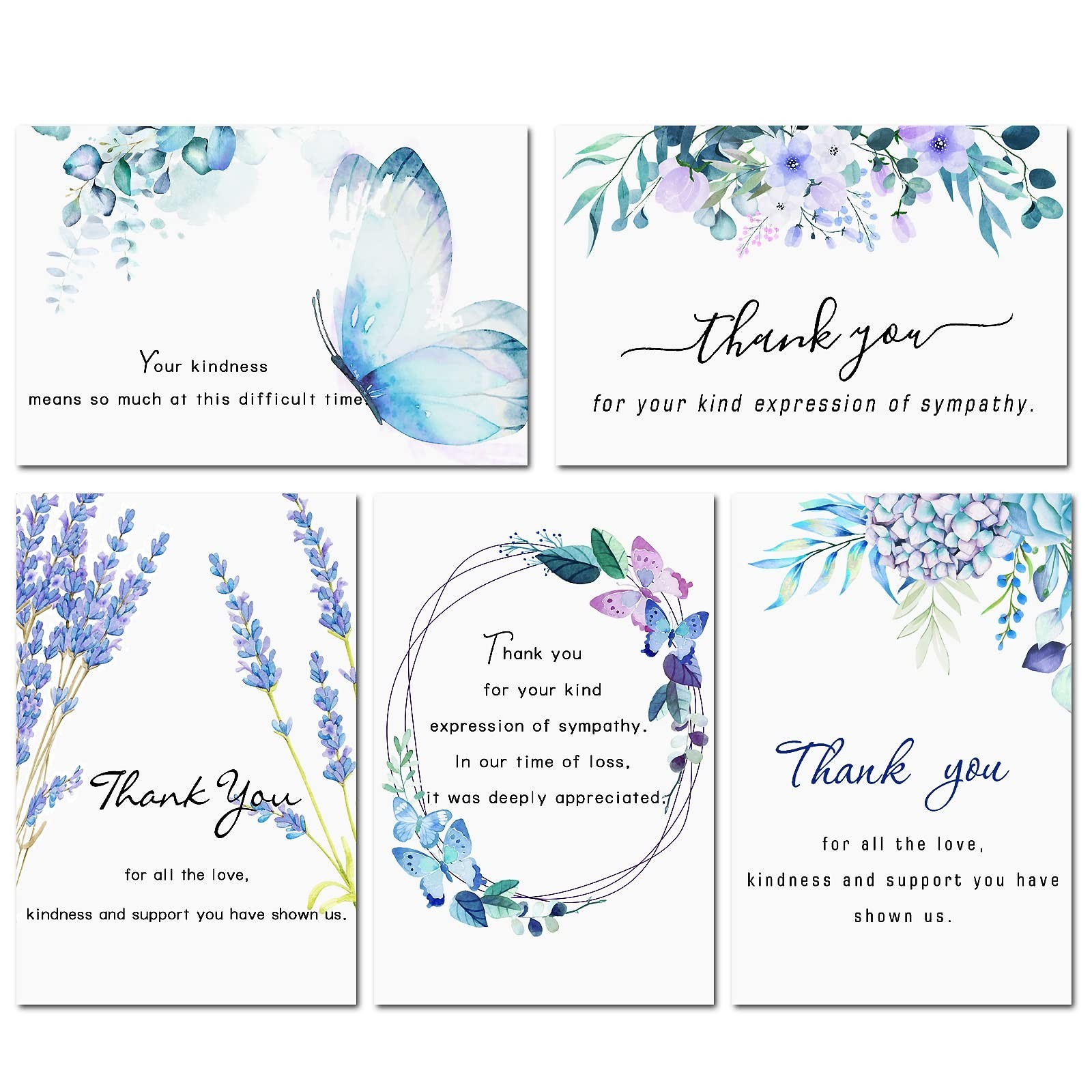 Sympathy Thank You Cards 50 Pack, Bereavement Cards with Stickers, White