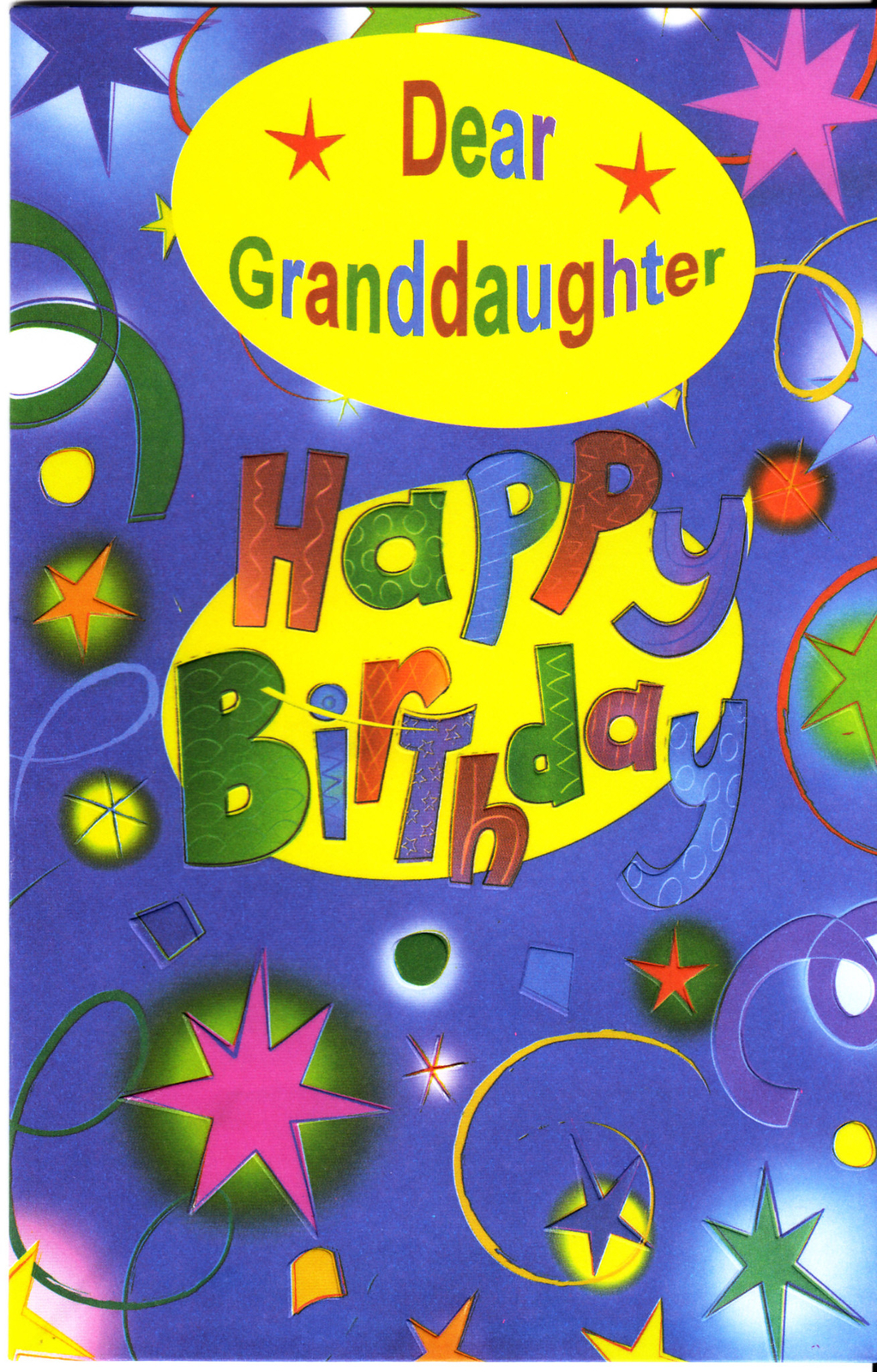 1 Happy Birthday Card for Granddaughter Colorful Blue Yellow Stars w/ Envelope