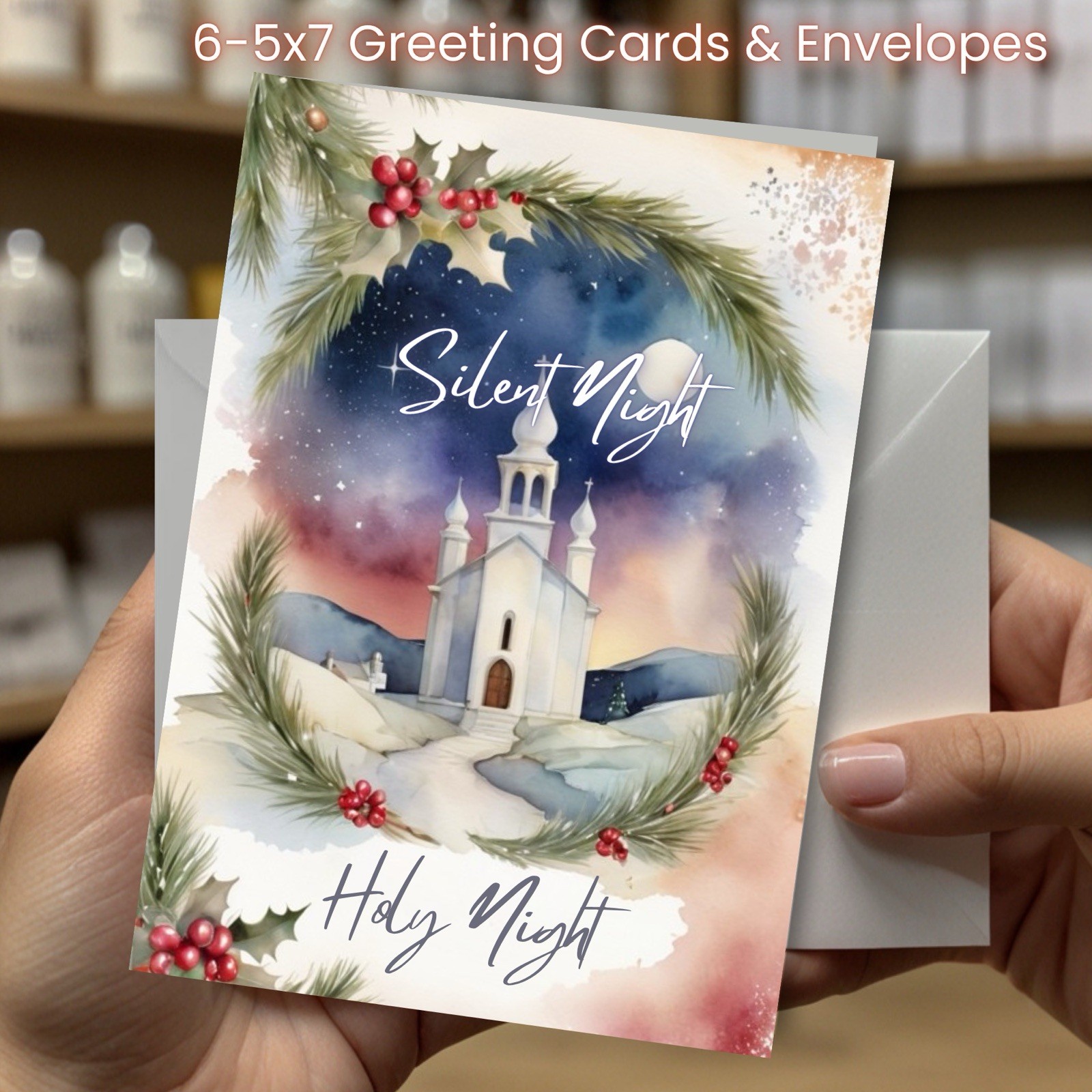 Christmas Greeting Cards w/ Envelope – Set of 6 -5×7 Cards & Envelopes L#038