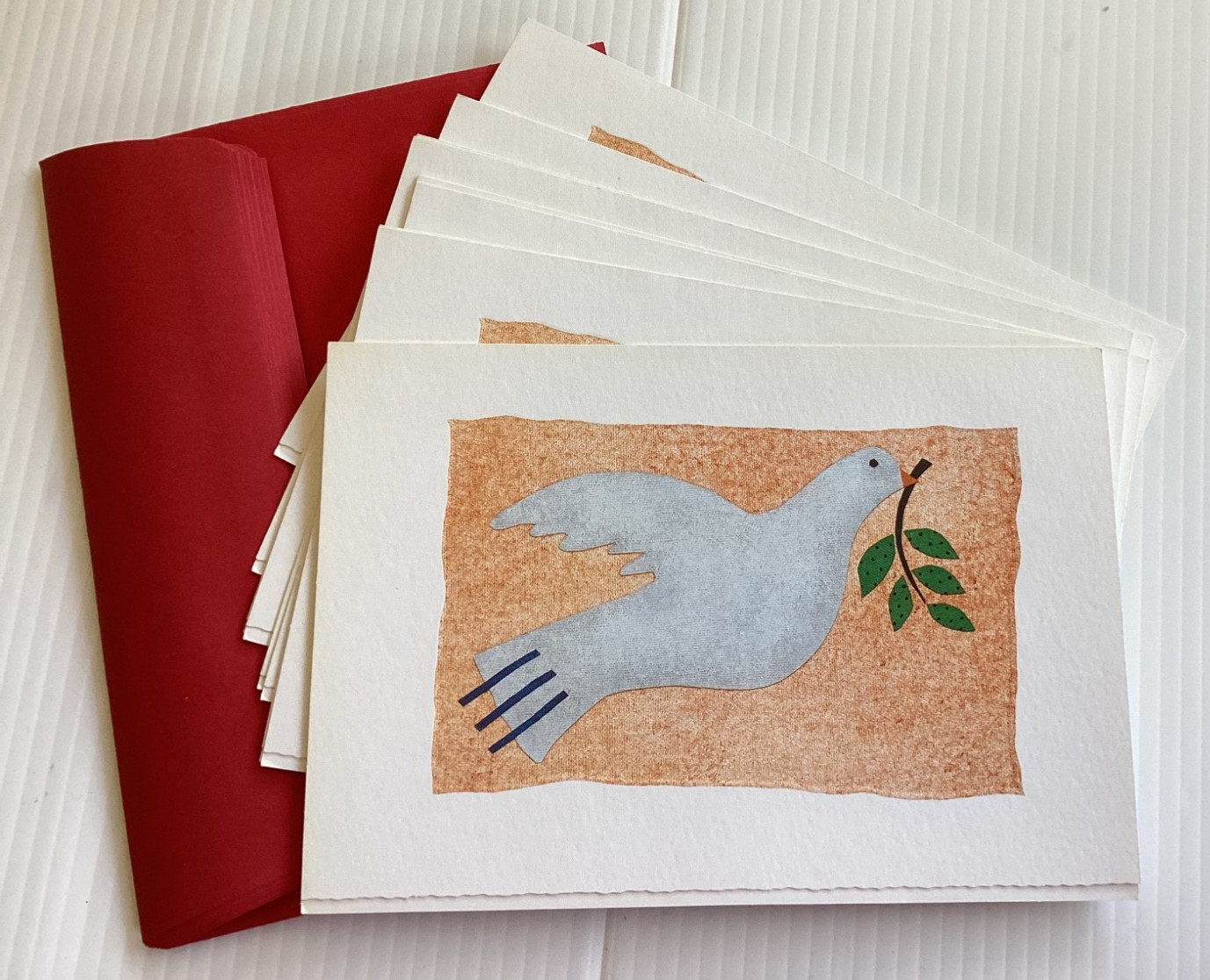 Hallmark CHRISTMAS CARDS (10) “PEACE” Green White DOVE + OLIVE BRANCH +Envelopes