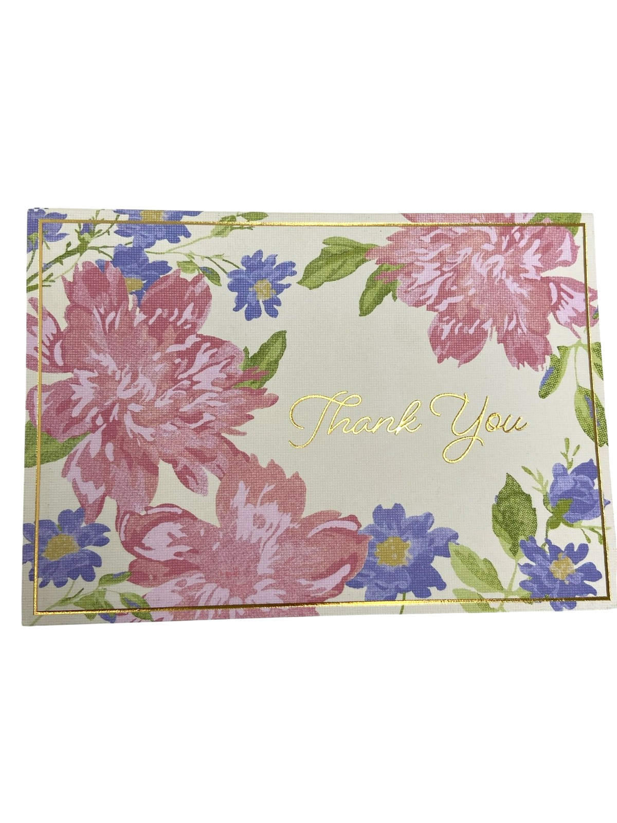 Laura Ashley Thank You Note 11 Cards & 12 Envelopes Floral Gold Decoration