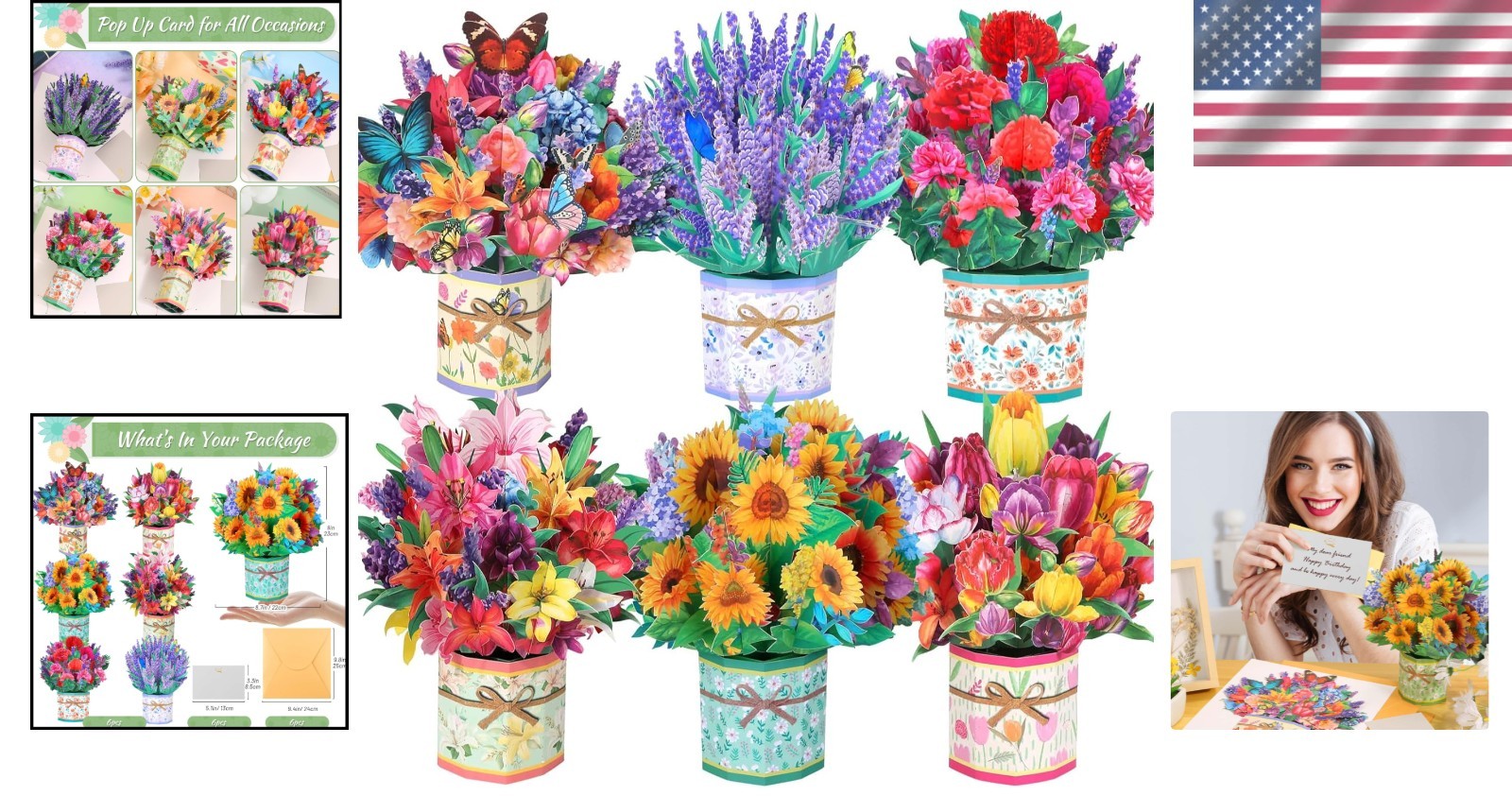 Vibrant 6 Pack Pop-Up Flower Cards: Perfect for Birthdays and Celebrations
