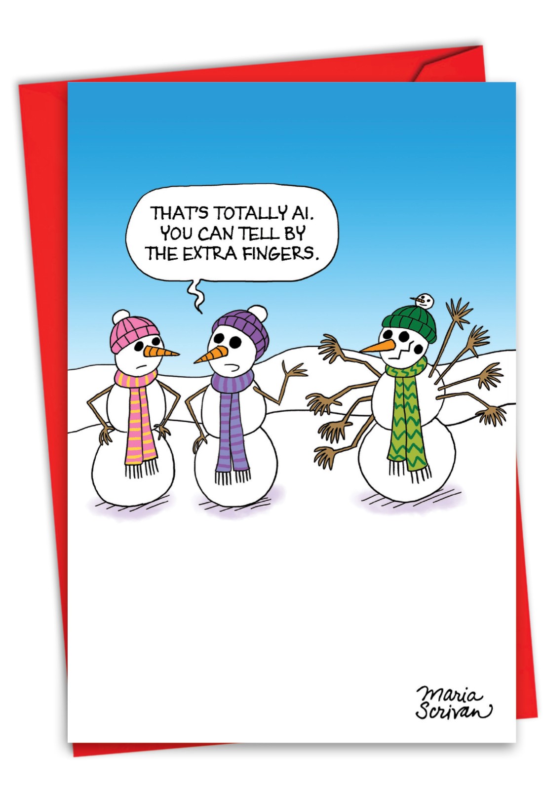 Funny Christmas Paper Card w/ Envelope (1 Card) Happy Holidays Extra Fingers