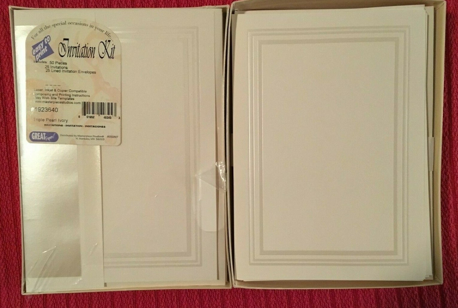 45CT Great Papers Invitation Kit Stationary Embossed Ivory Cards 7.75″ Envelopes