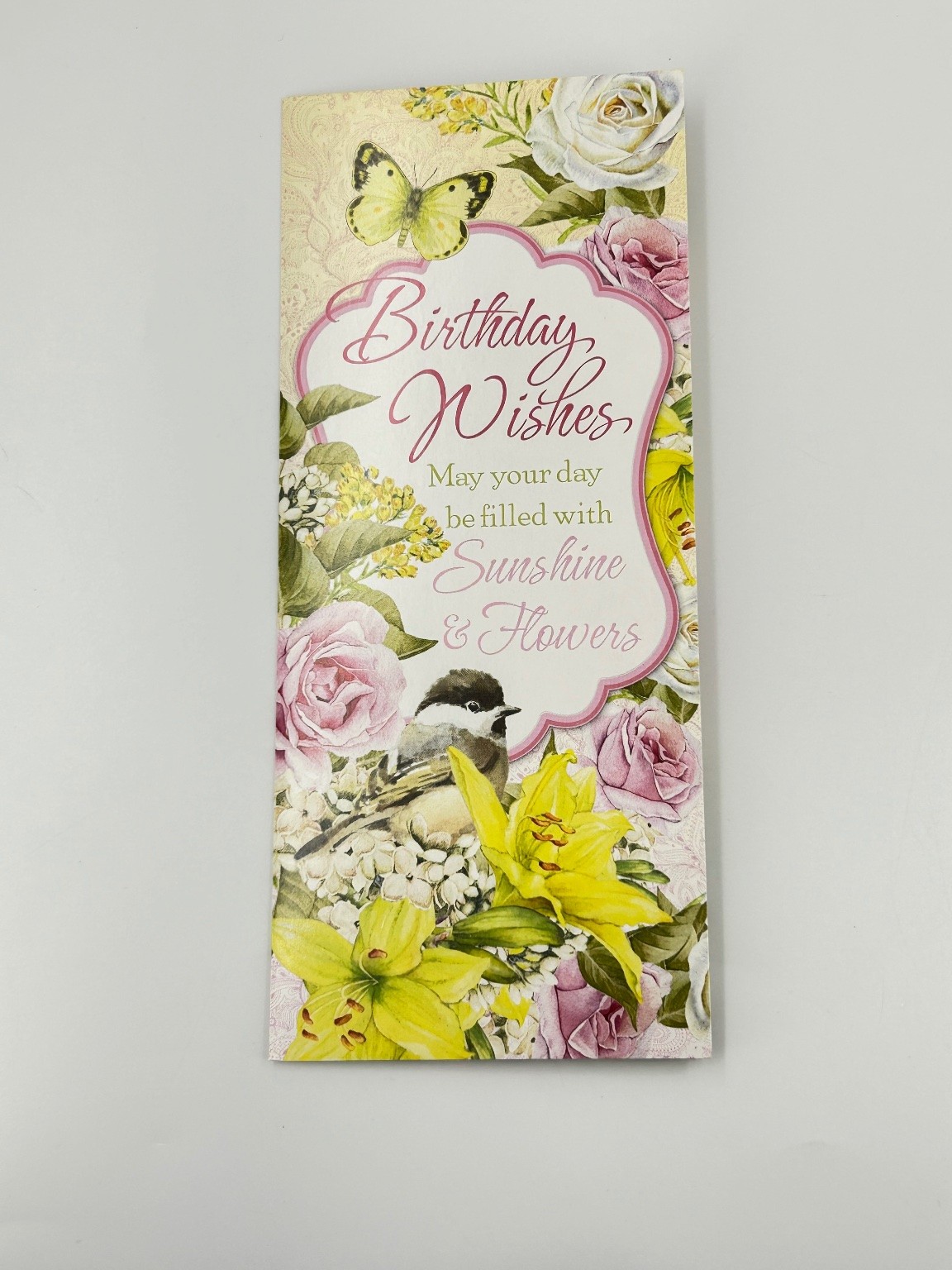 Samantha Chase Meyers Birthday Wishes Greeting Card Floral Butterfly Bird