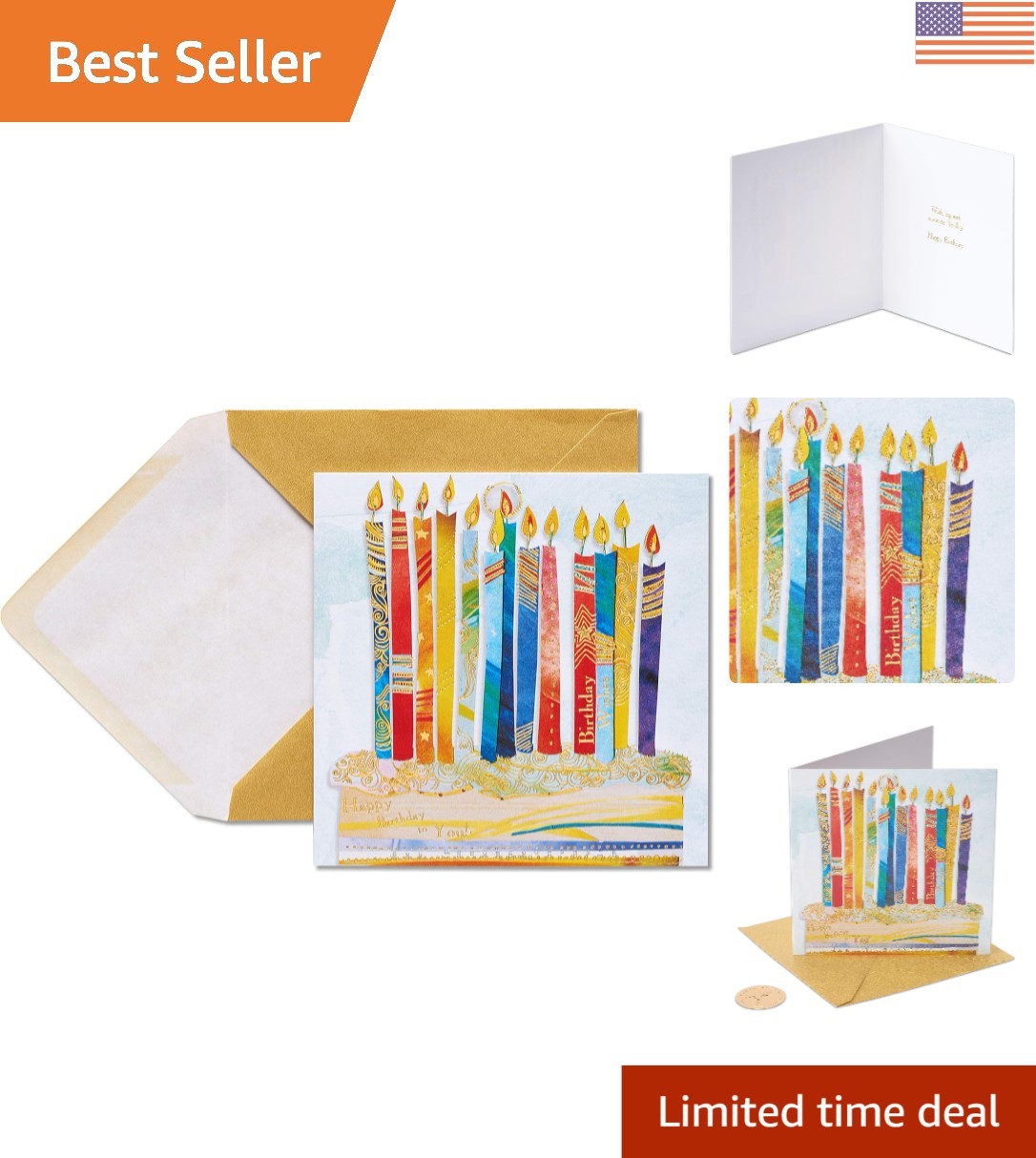 Heartfelt Birthday Greeting Card – Celebrate Big, Gold Foil Accents, 5.75″