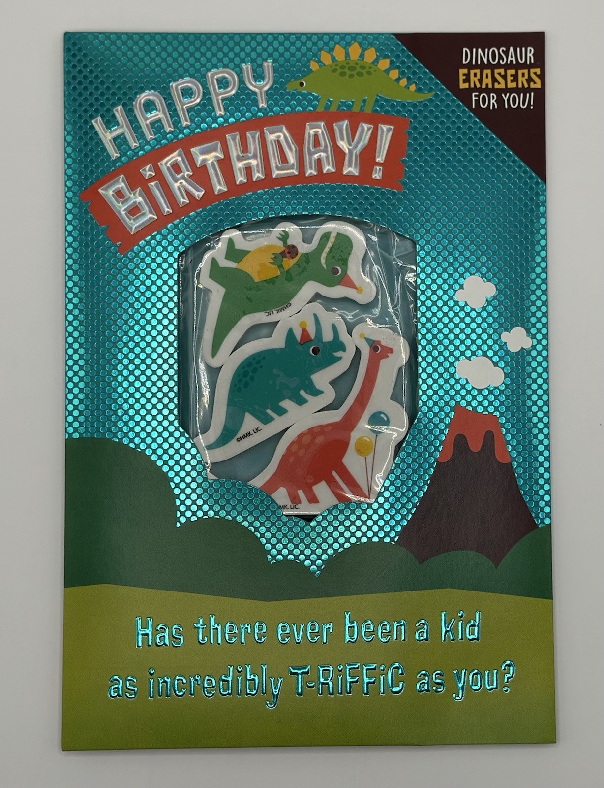 **CHILDREN’S HAPPY BIRTHDAY CARD** DINOSAURS / FREE DINOSAUR ERASERS / KID’S
