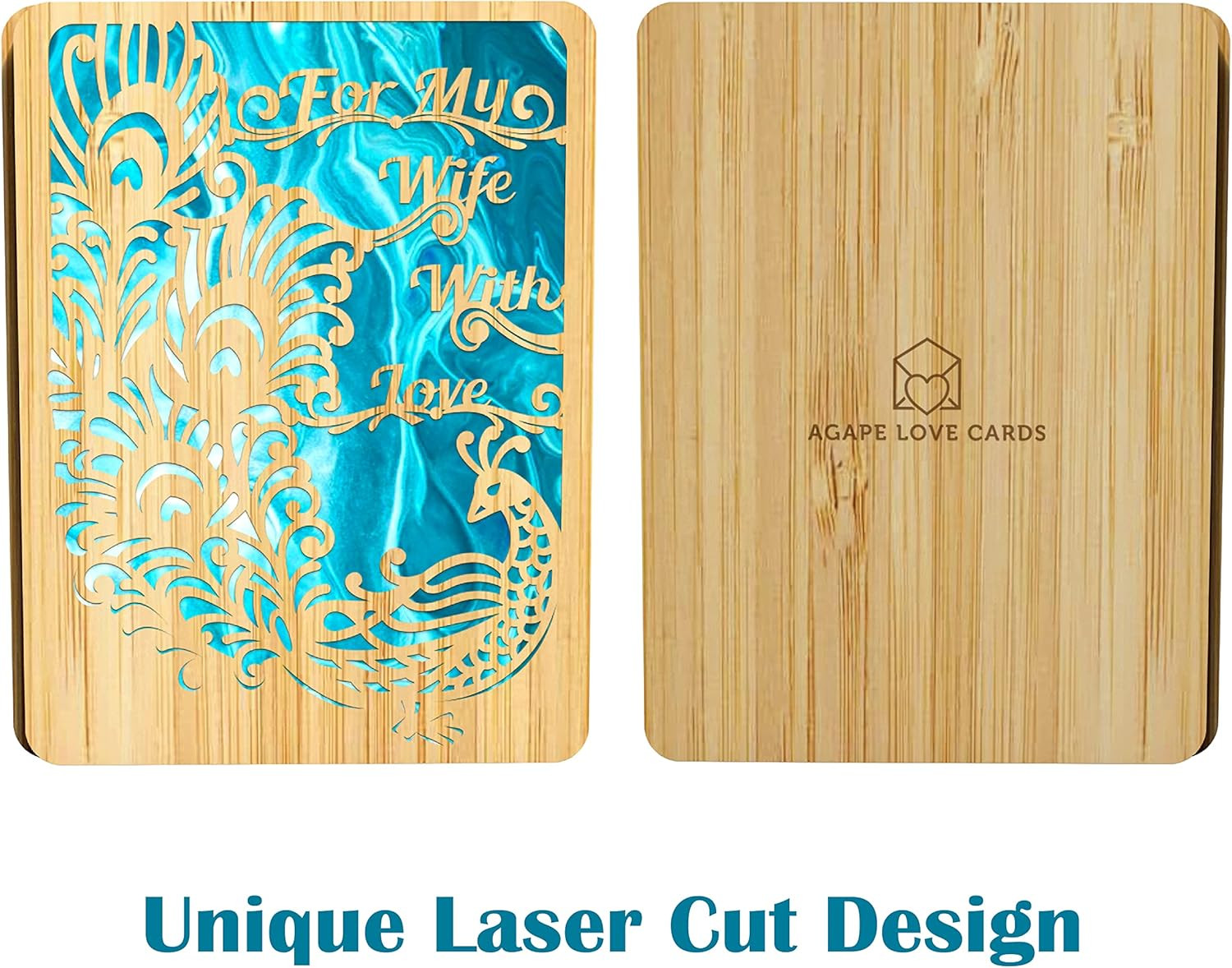 Happy Birthday Card for Wife – | Made from Real Bamboo | 5″ X 7″ – 1 Pack | Lase