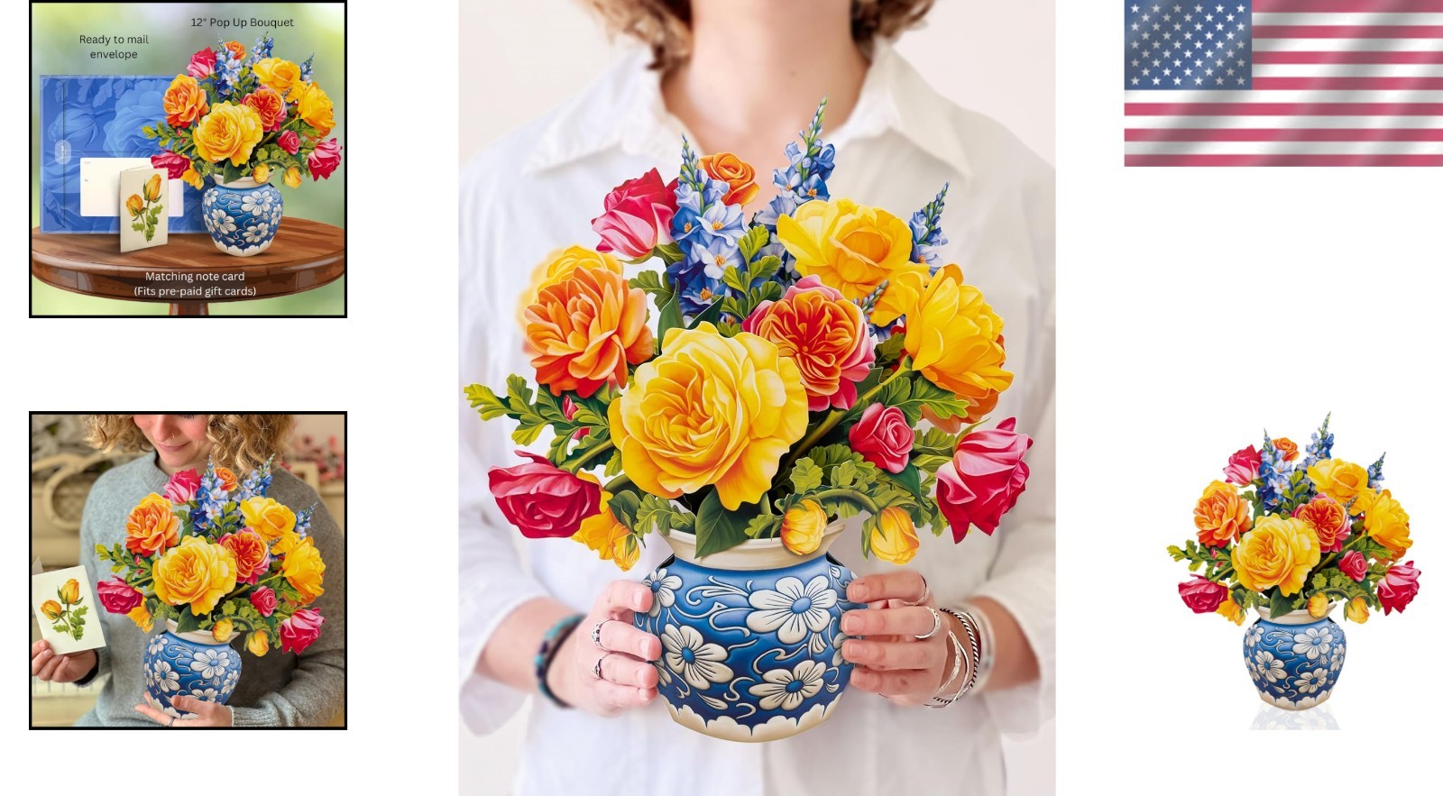 3D Pop Up Card Sorbet Roses 12 Inch Floral Gift with Blank Notecard and Envelope