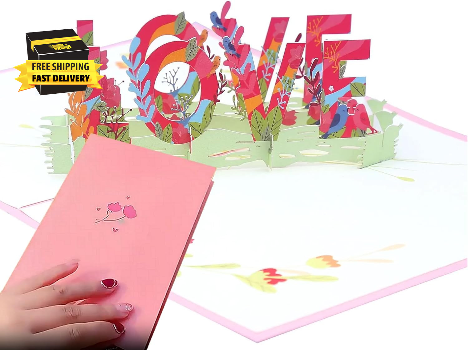 Pop-Up Love Card Pink10.2 X 7″ (Folded 5.1″ X 7″) Love Greeting Mother Day Card