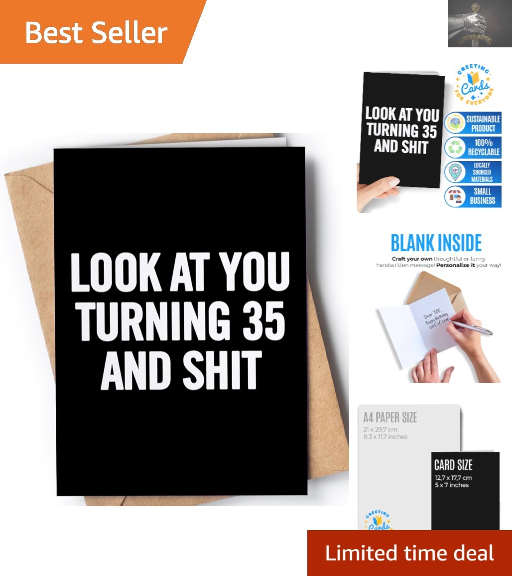 Funny 35th Birthday Card for Unisex Adults – Blank Inside for Personal Touch