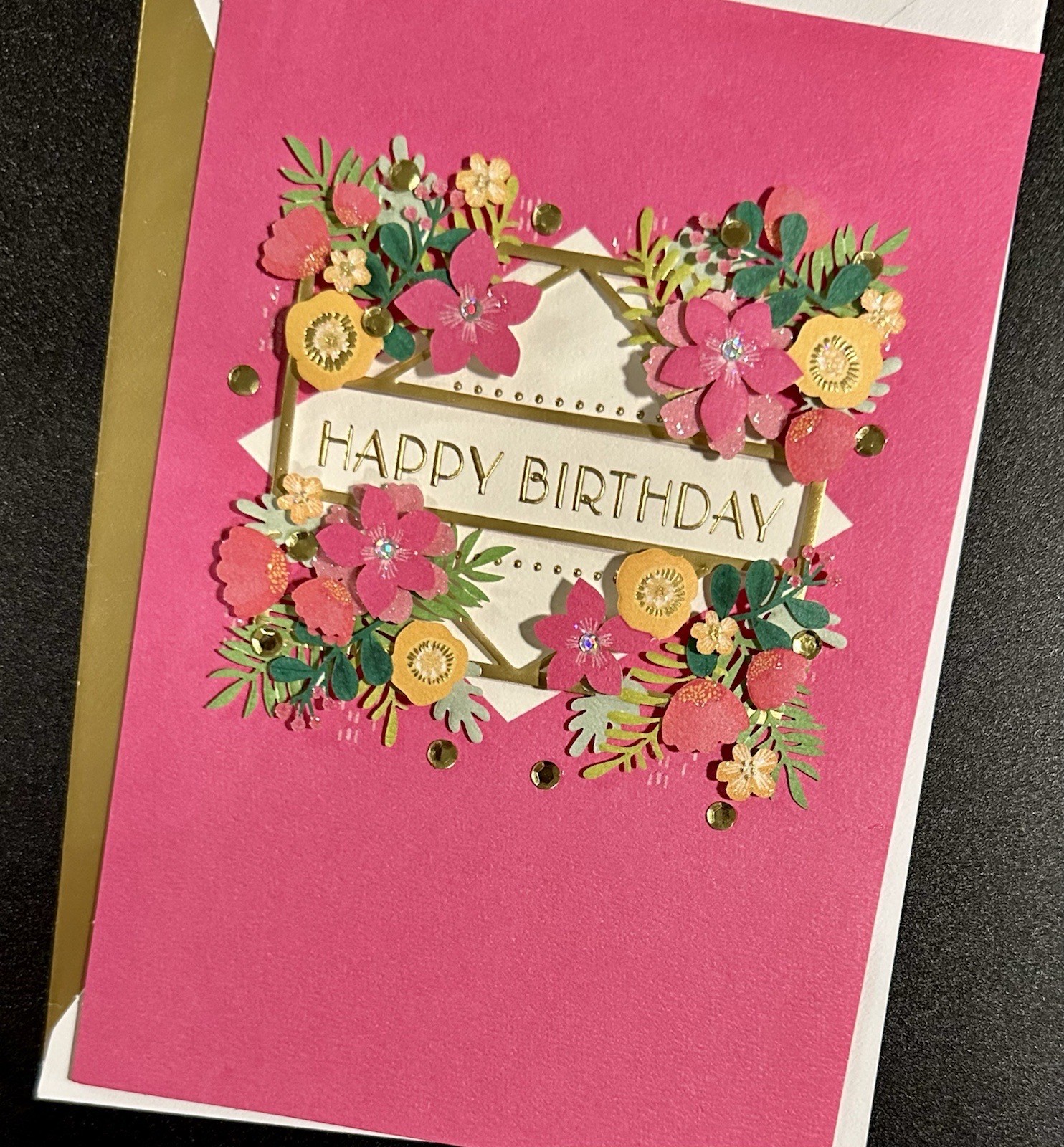** HAPPY BIRTHDAY GREETING CARD ** EMBELLISHED/FLORAL ART/SPARKLE/BRIGHT COLORS