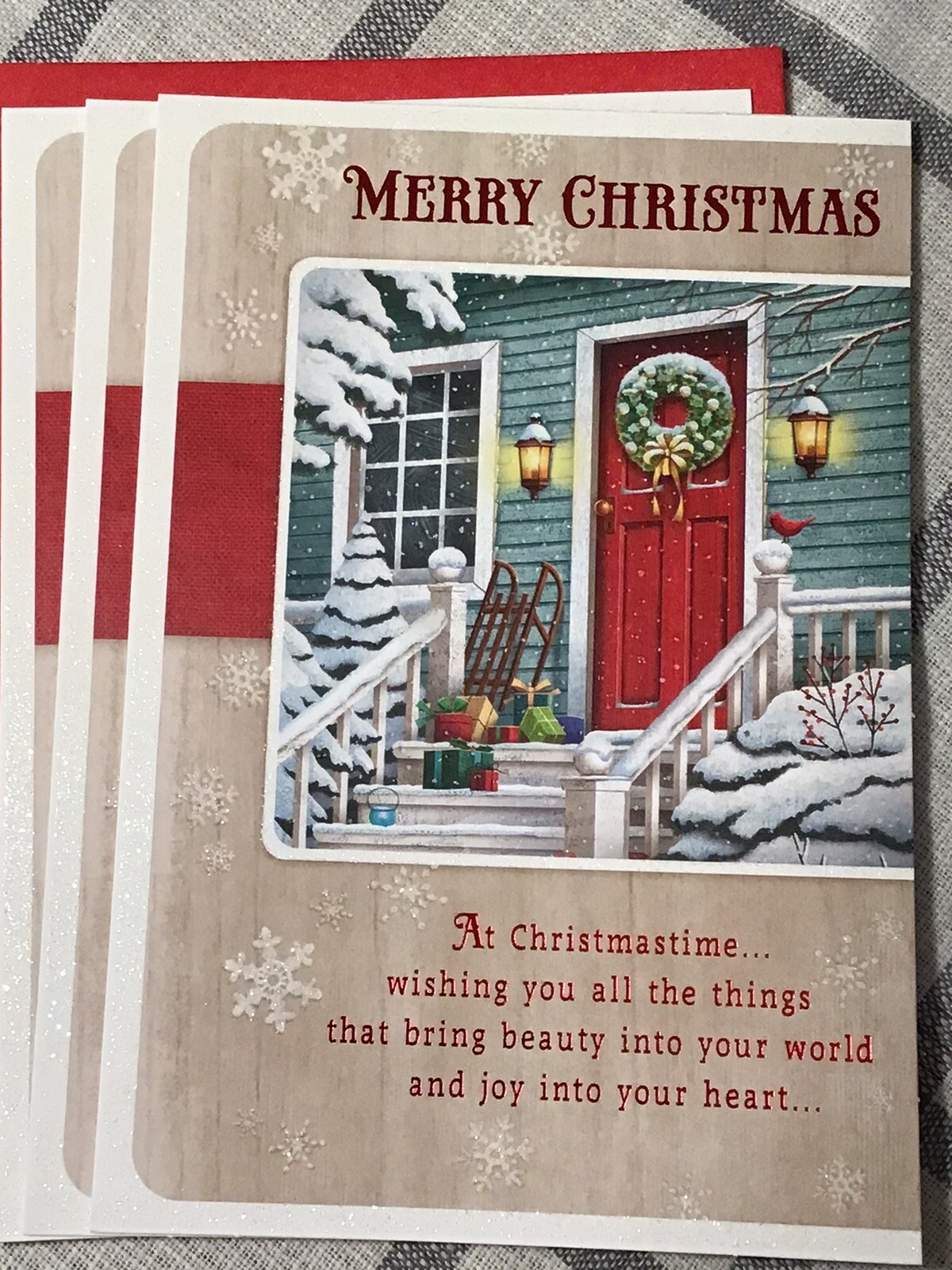 3 Hallmark Merry Christmas Cards Friends Family 8×5.25 Expressions Red Door