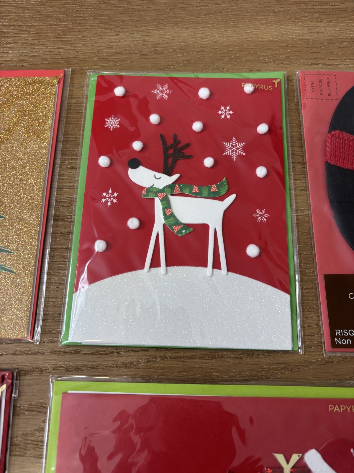 Lot of 7 PAPYRUS Christmas Cards Assorted w/DISNEY Glitter Foil Envelopes NEW