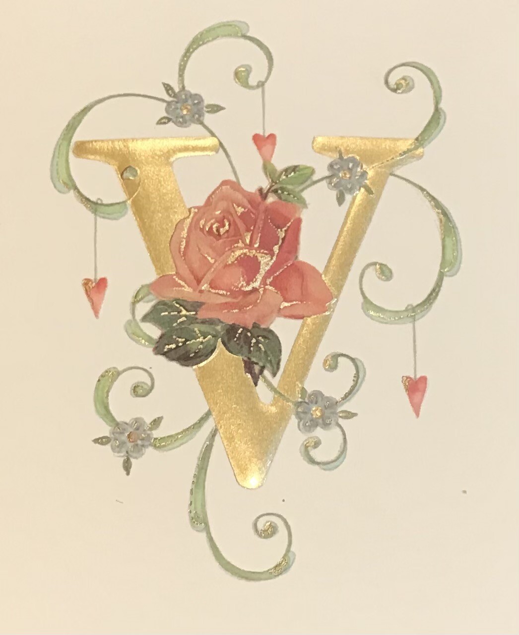 Marian Heath Greeting Card LETTER V Blank Notecard w/Envelope Antique Collection