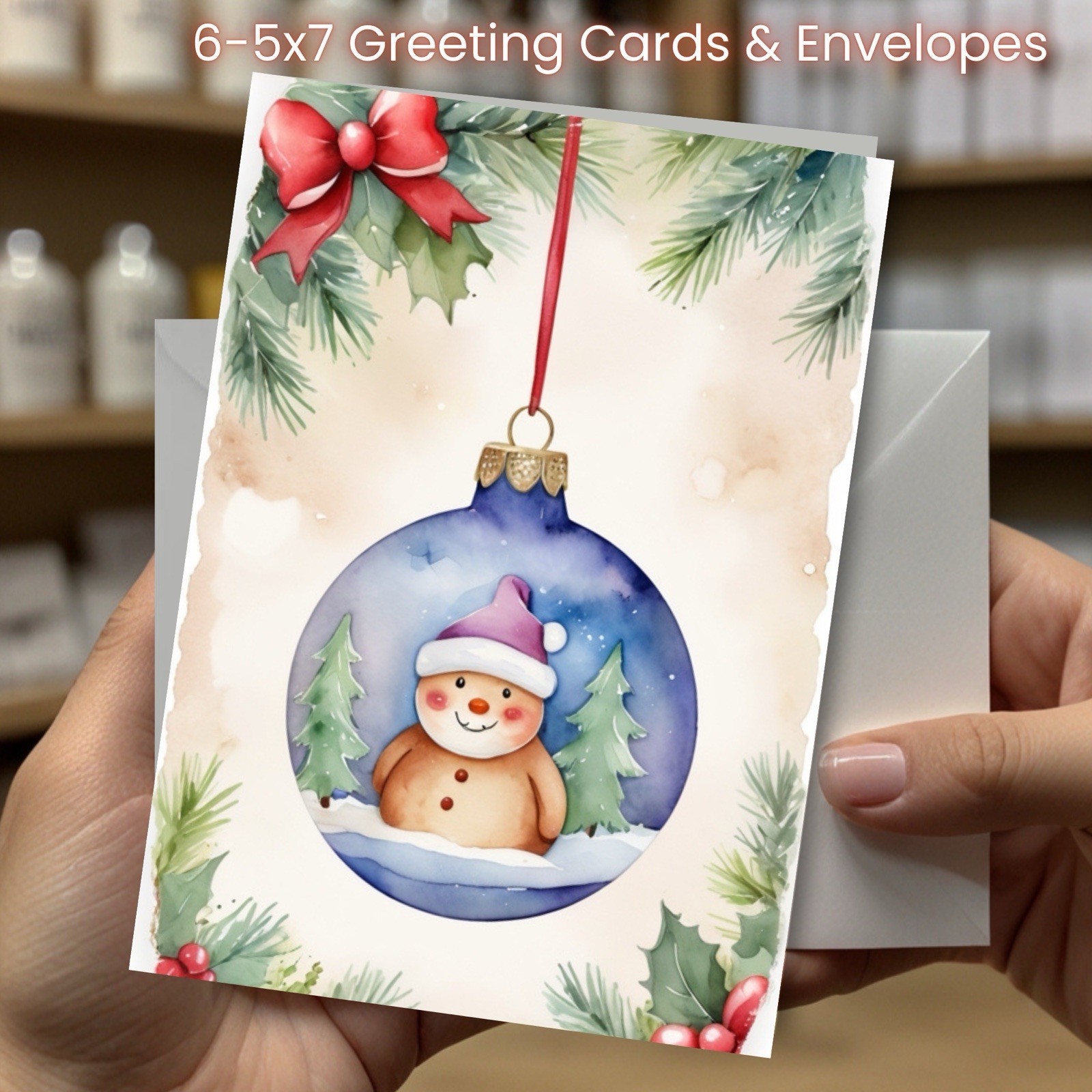 Christmas Greeting Cards w/ Envelope – Set of 6 -5×7 Cards & Envelopes L#062