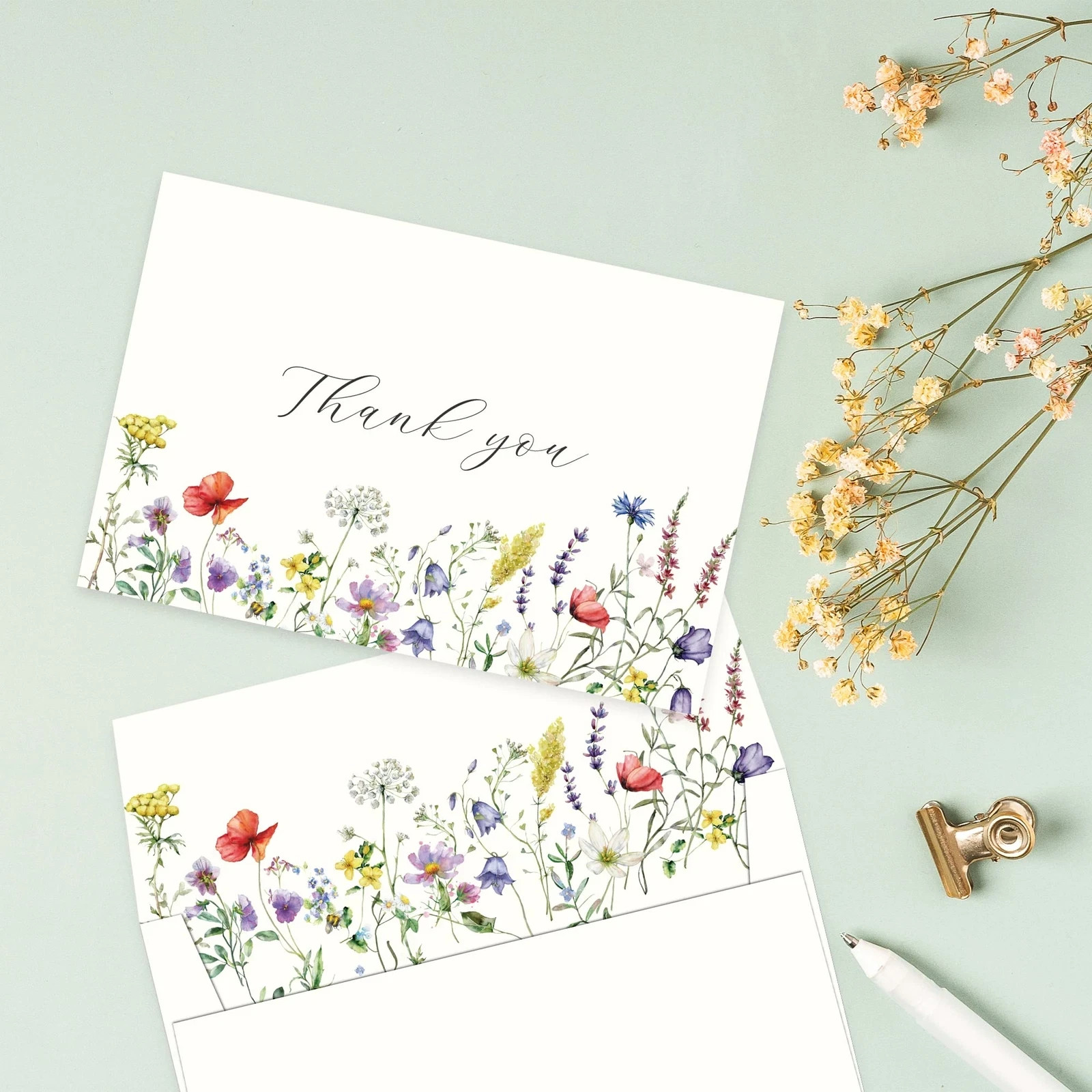 4 packs of Gooji 4×6 Midsummer Floral Thank You Cards with Envelopes 20pcs each