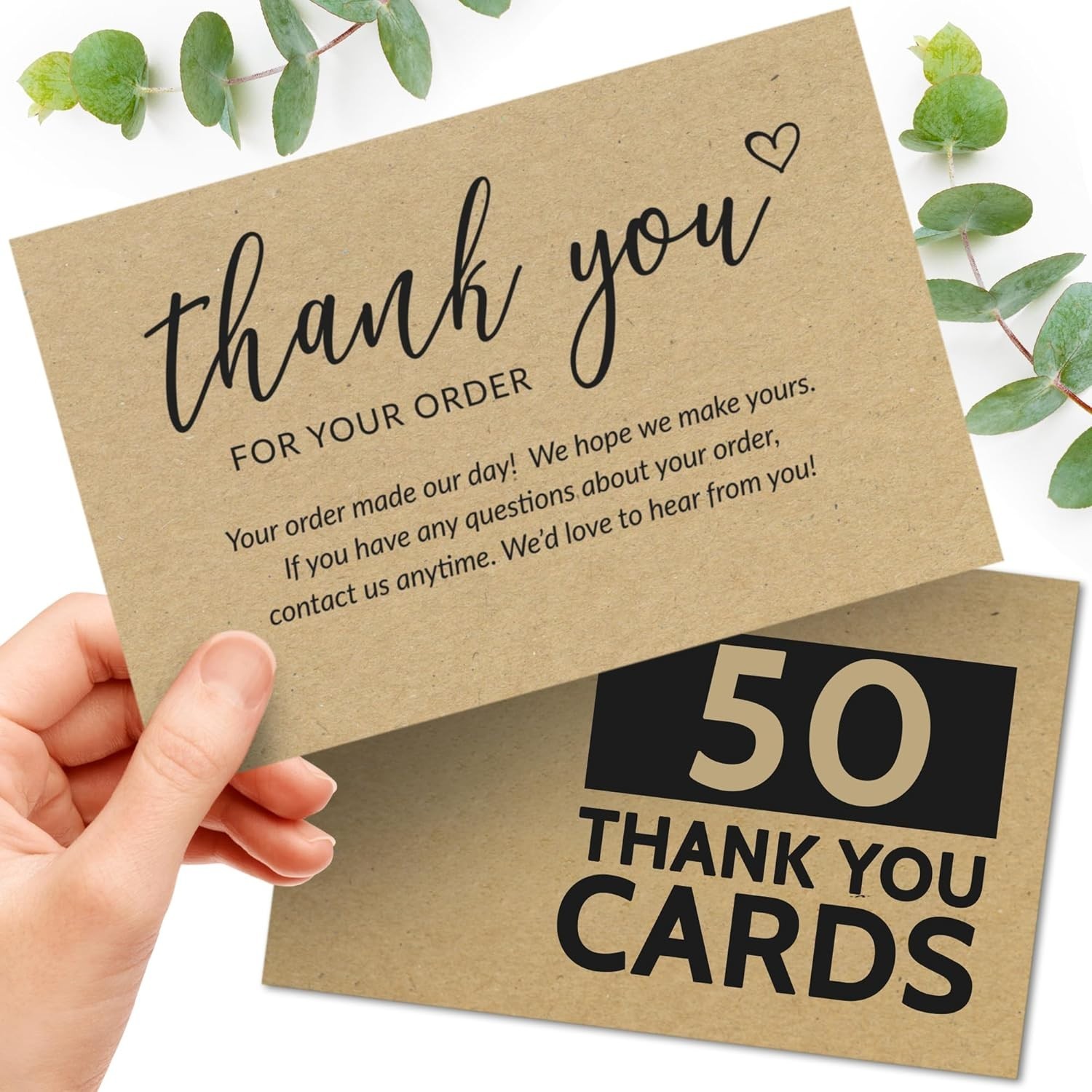 Elegant 50 Count Bulk Thank You Cards – 4×6 Kraft Cards for Professional Appeal