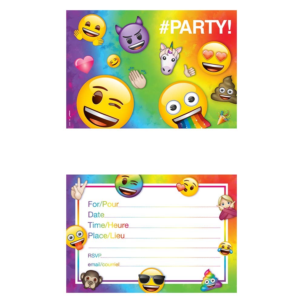 Rainbow Fun Emoji Party Invitations, 8 Ct.,Greeting Cards & Invitations