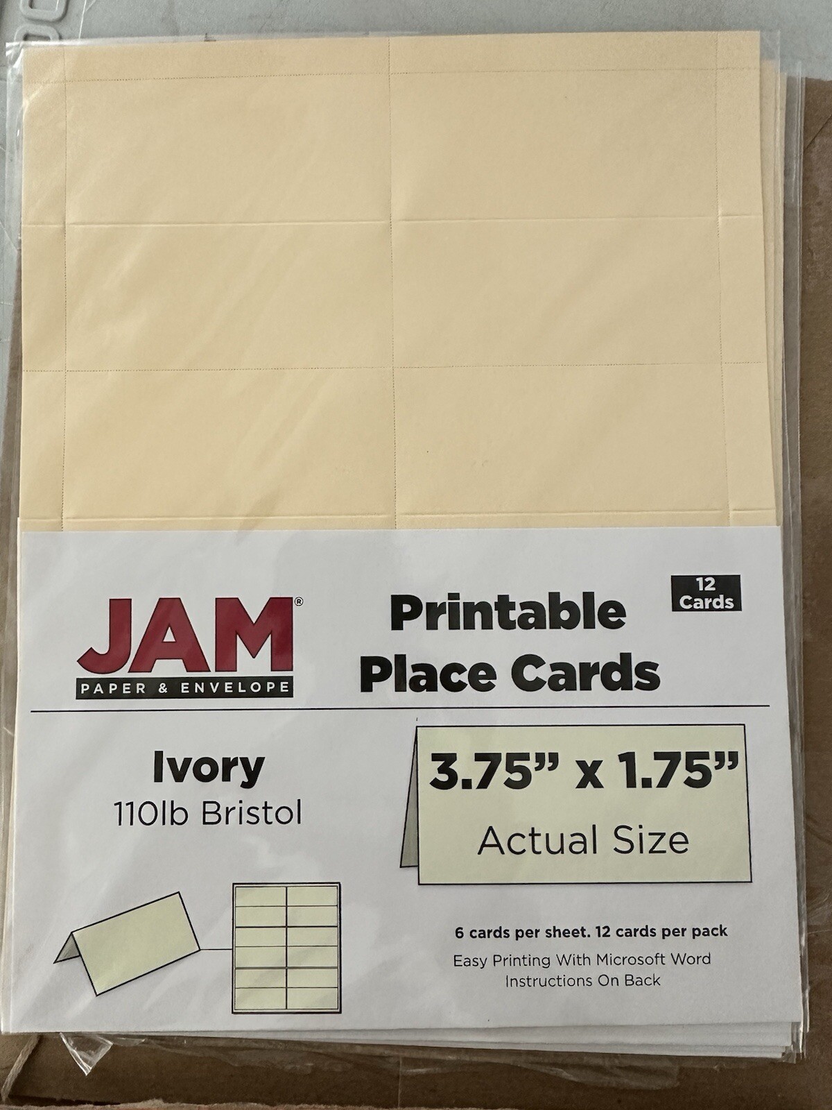 JAM Paper Printable Place Cards 3 3/4 x 1 3/4 Ivory Place cards 12/Pack