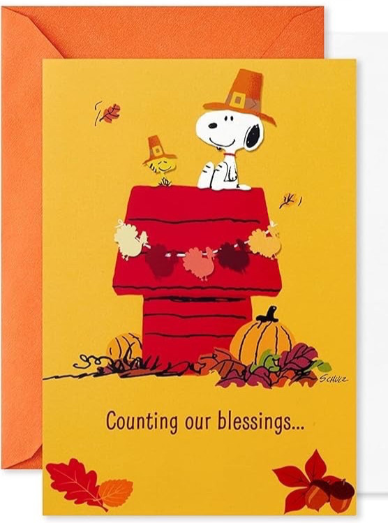 Hallmark Snoopy & Woodstock Thanksgiving Greeting Card with envelope