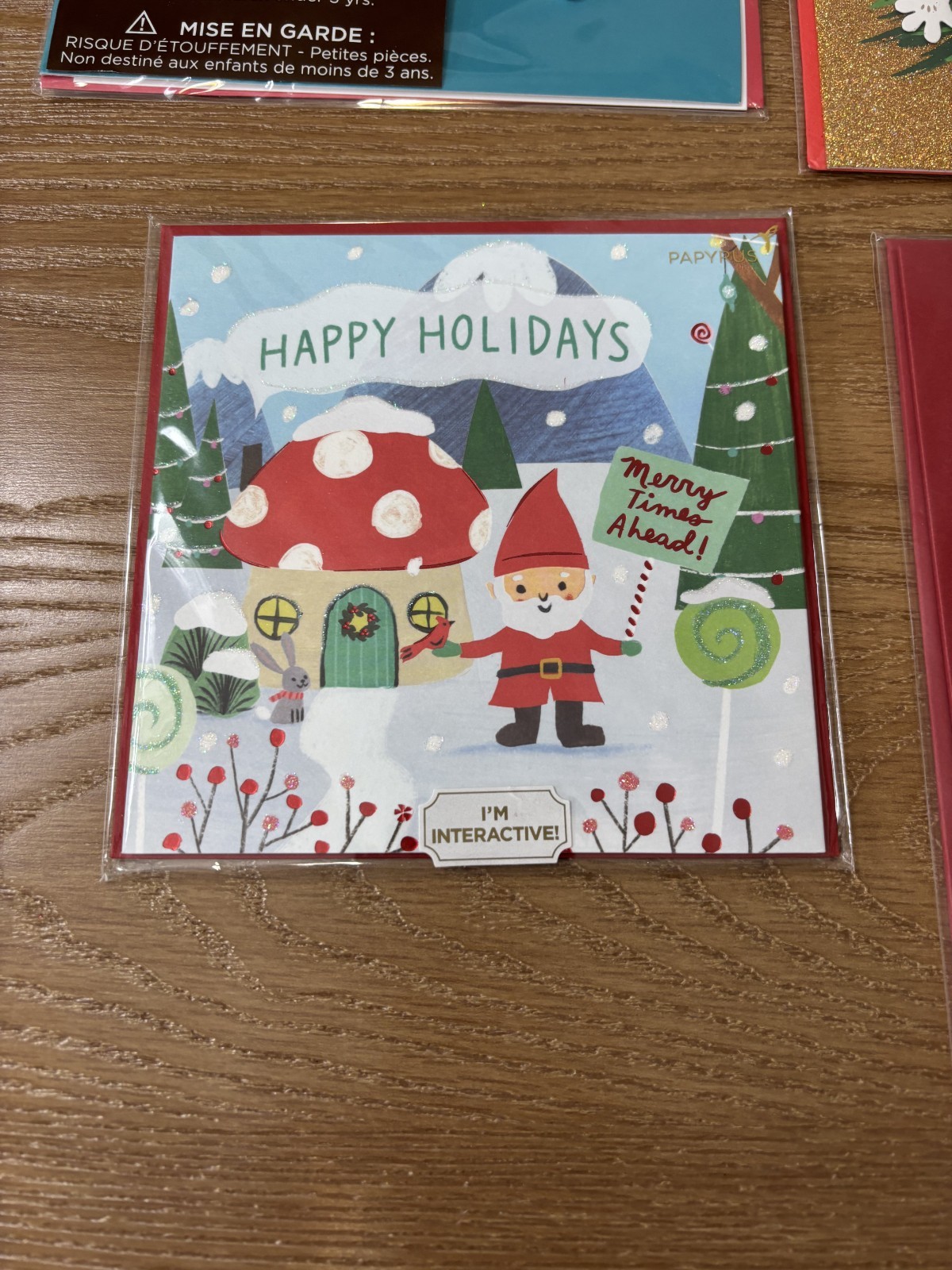 Lot of 7 PAPYRUS Christmas Cards Assorted w/DISNEY Glitter Foil Envelopes NEW