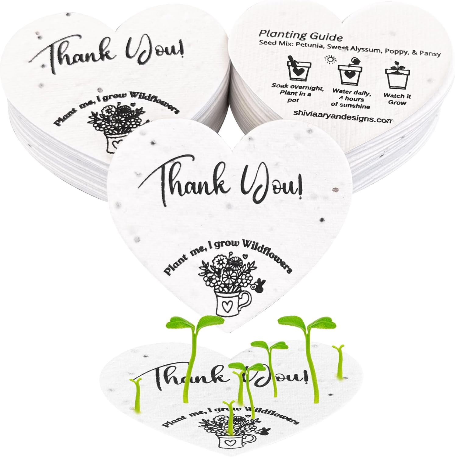 50 Plantable Seed Paper Hearts with Wildflower Seeds- A Thank You Card That Grow
