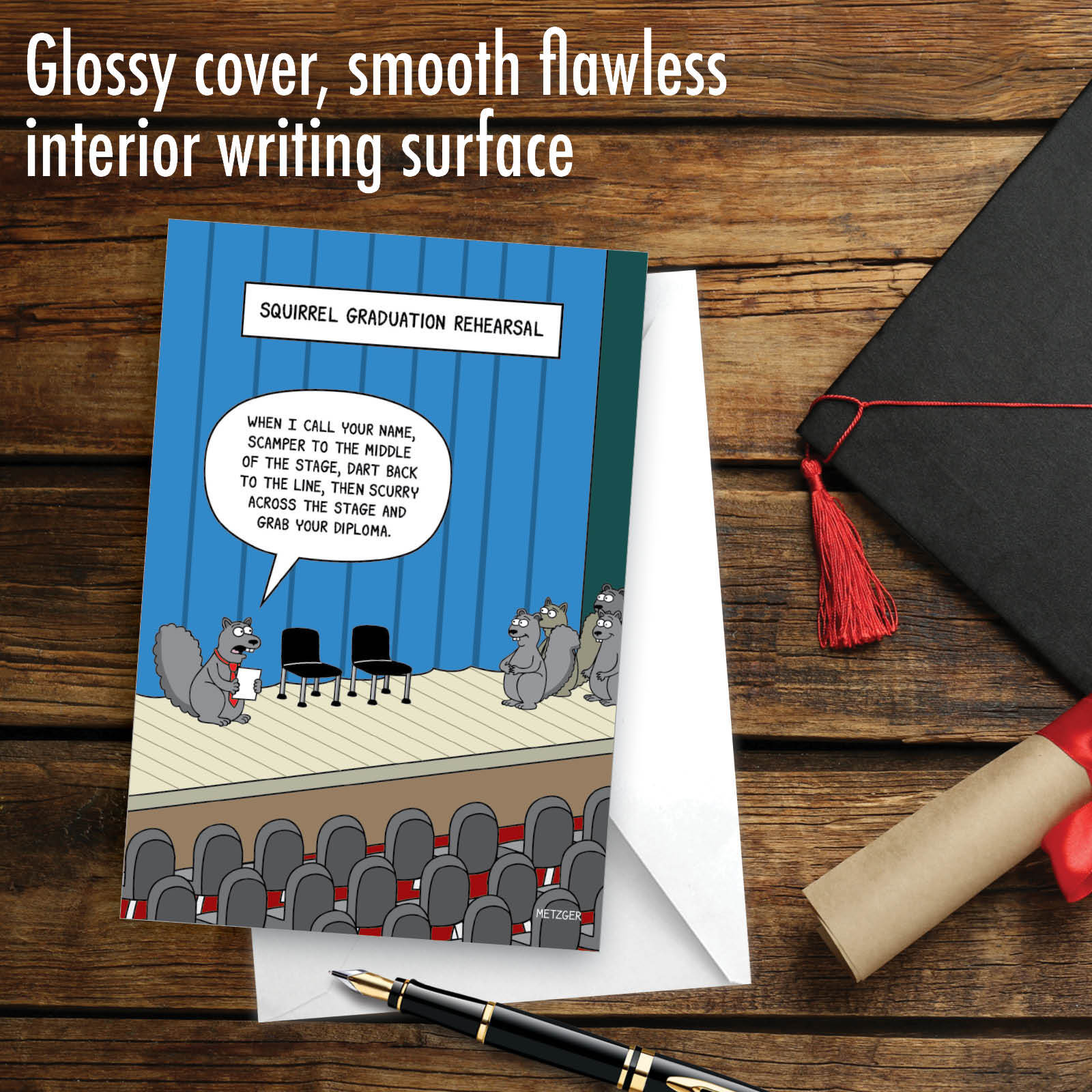 1 Funny Graduation Greeting Card with Envelope – Squirrel Graduation Rehearsal