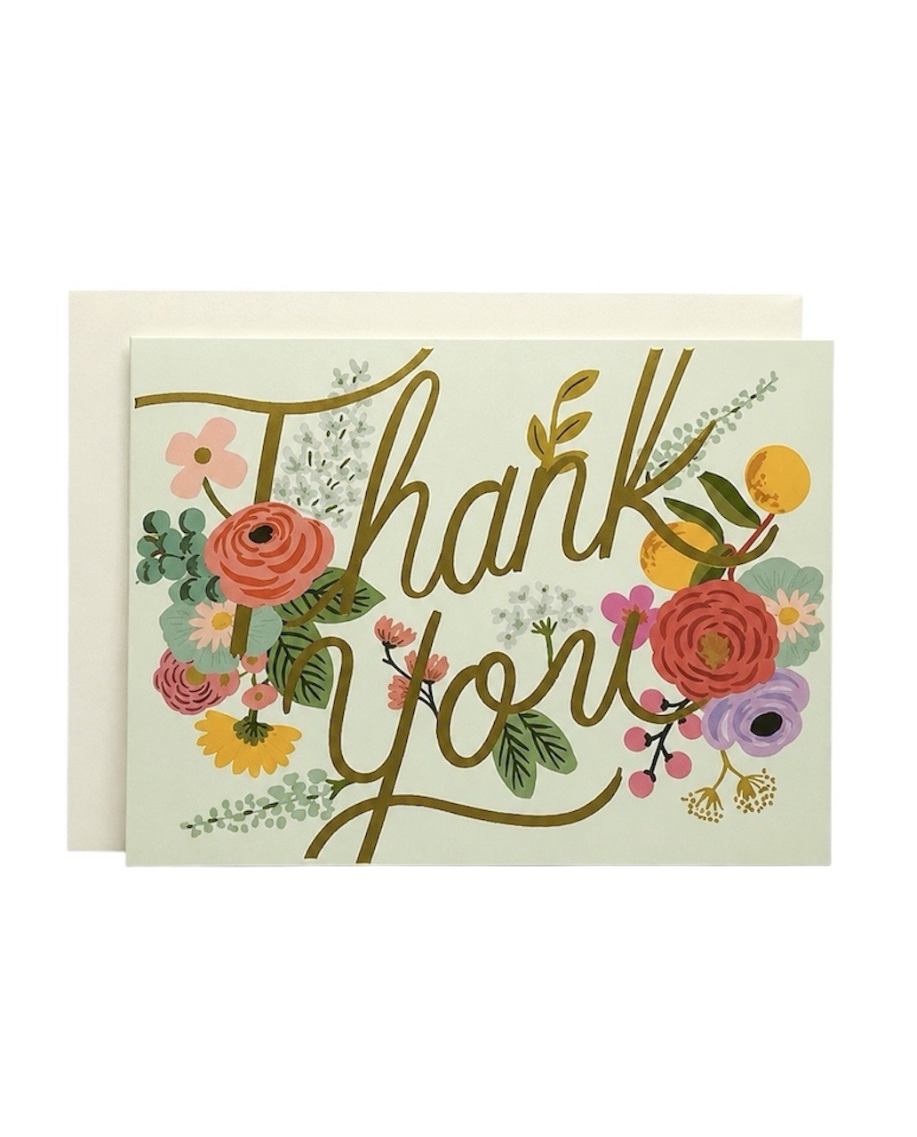 RIFLE PAPER CO Floral Mint Thank You Card Blank Card w/ Envelope, A2 Size NEW