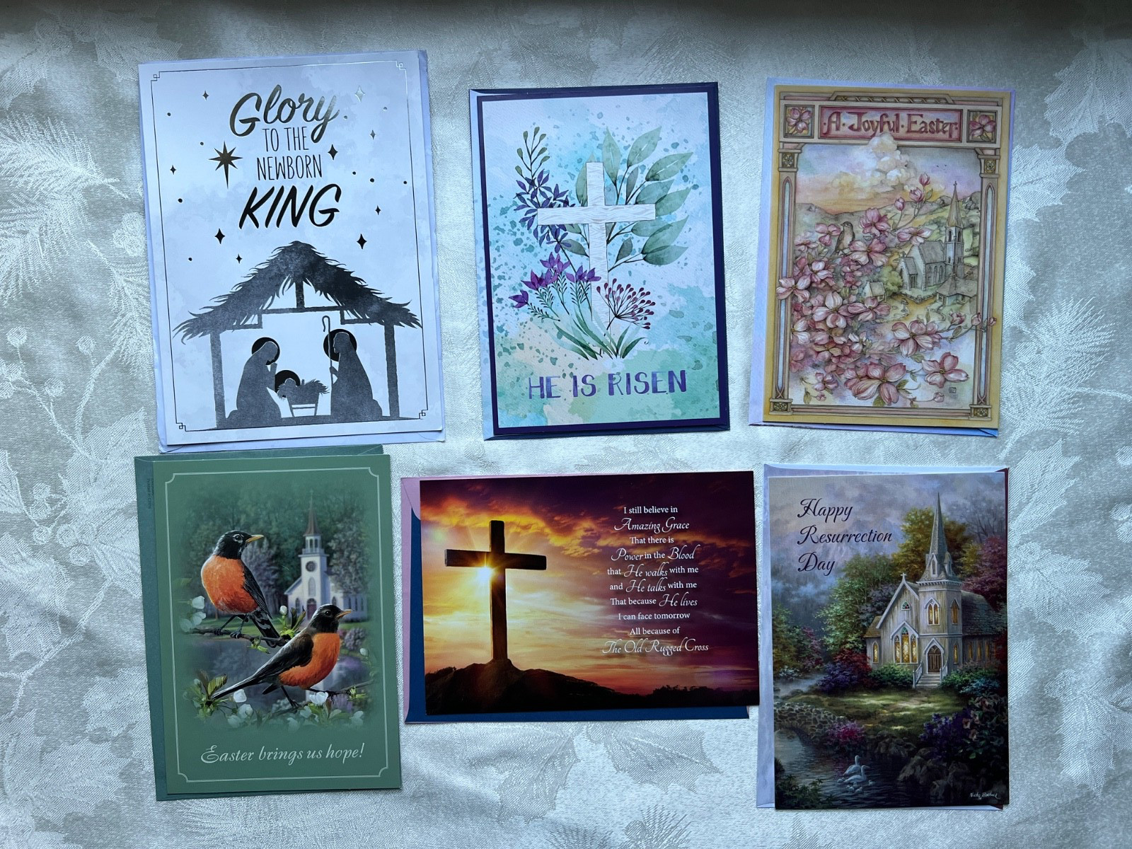 His Delight 5 Easter & 1 Christmas Greeting Cards.