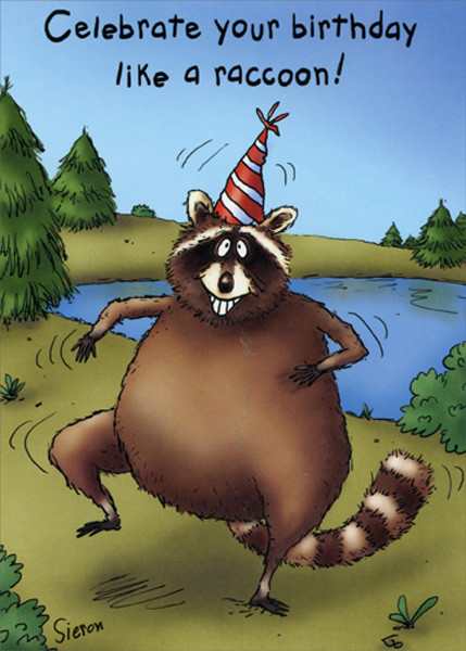 Raccoon Celebration Funny Birthday Card – Greeting Card by Oatmeal Studios