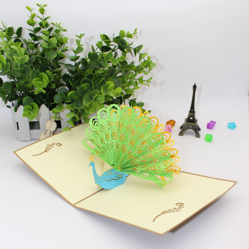 3D Peacock Pop Up Greeting Card Xmas Holiday Thanks New Year Valentine’s day