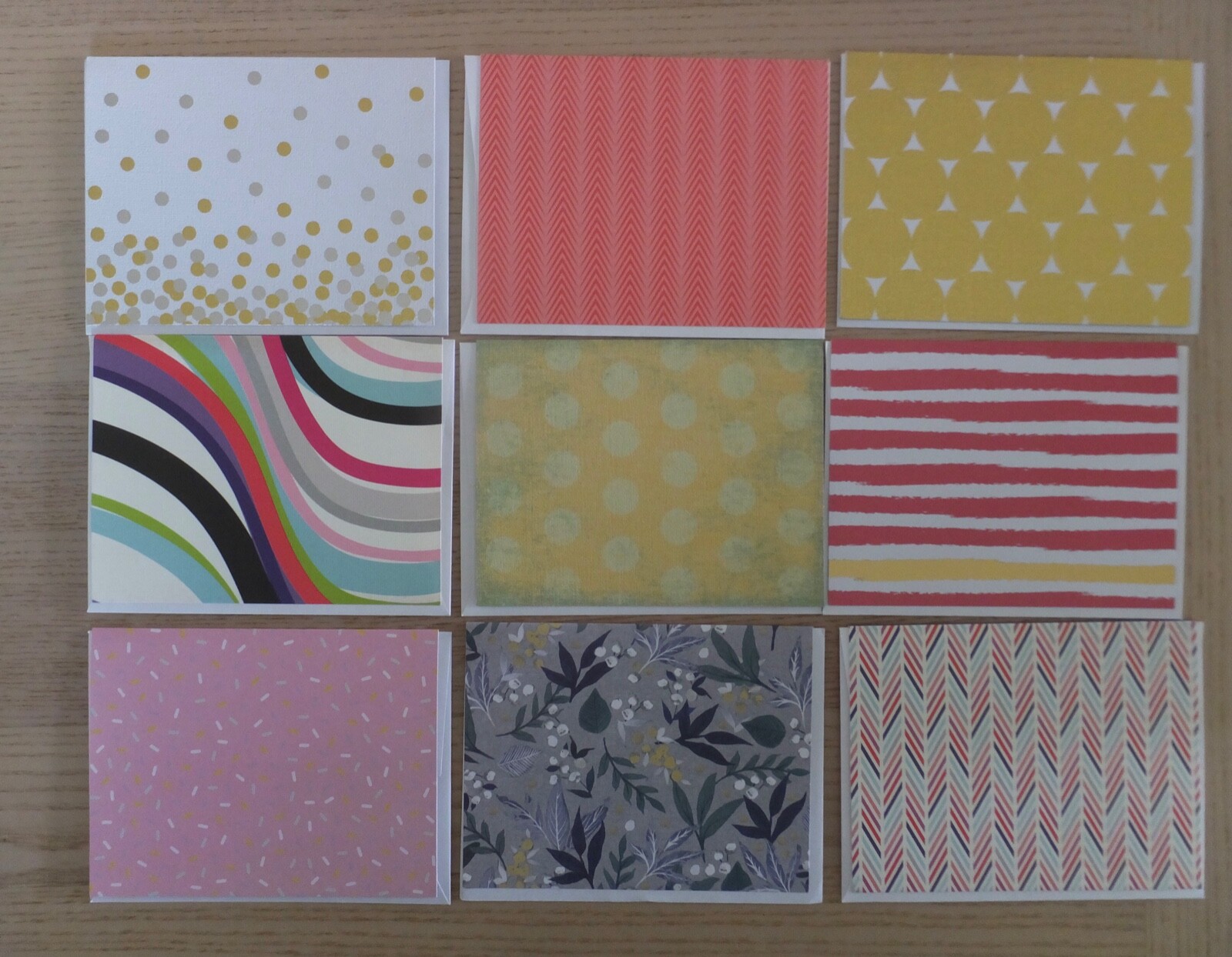 45 Note Cards with Envelopes, Blank inside, Polk-a-Dots, Stripes Geometric, etc.