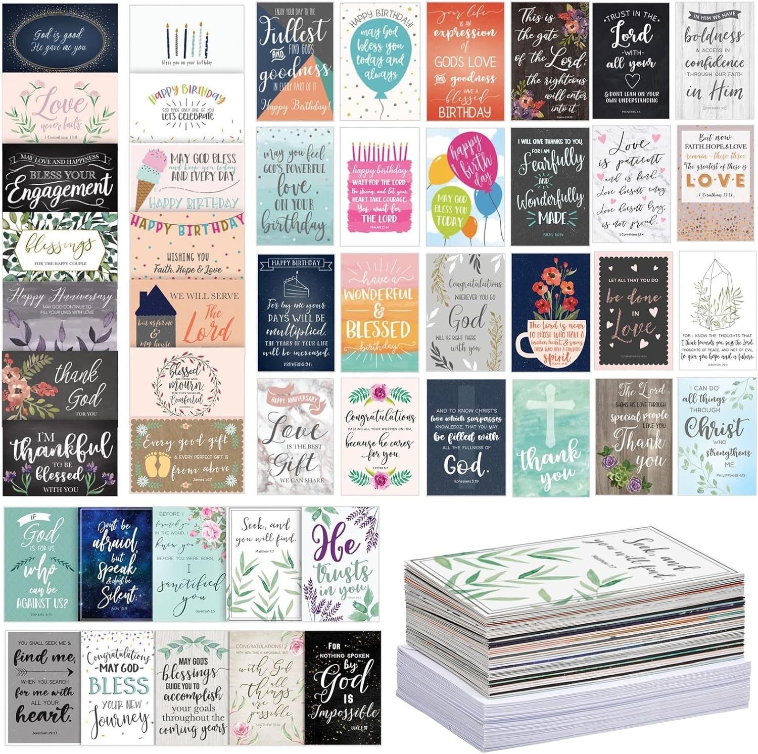 48 Pack Religious All Occasion Greeting Cards Assortment with Envelopes Blan