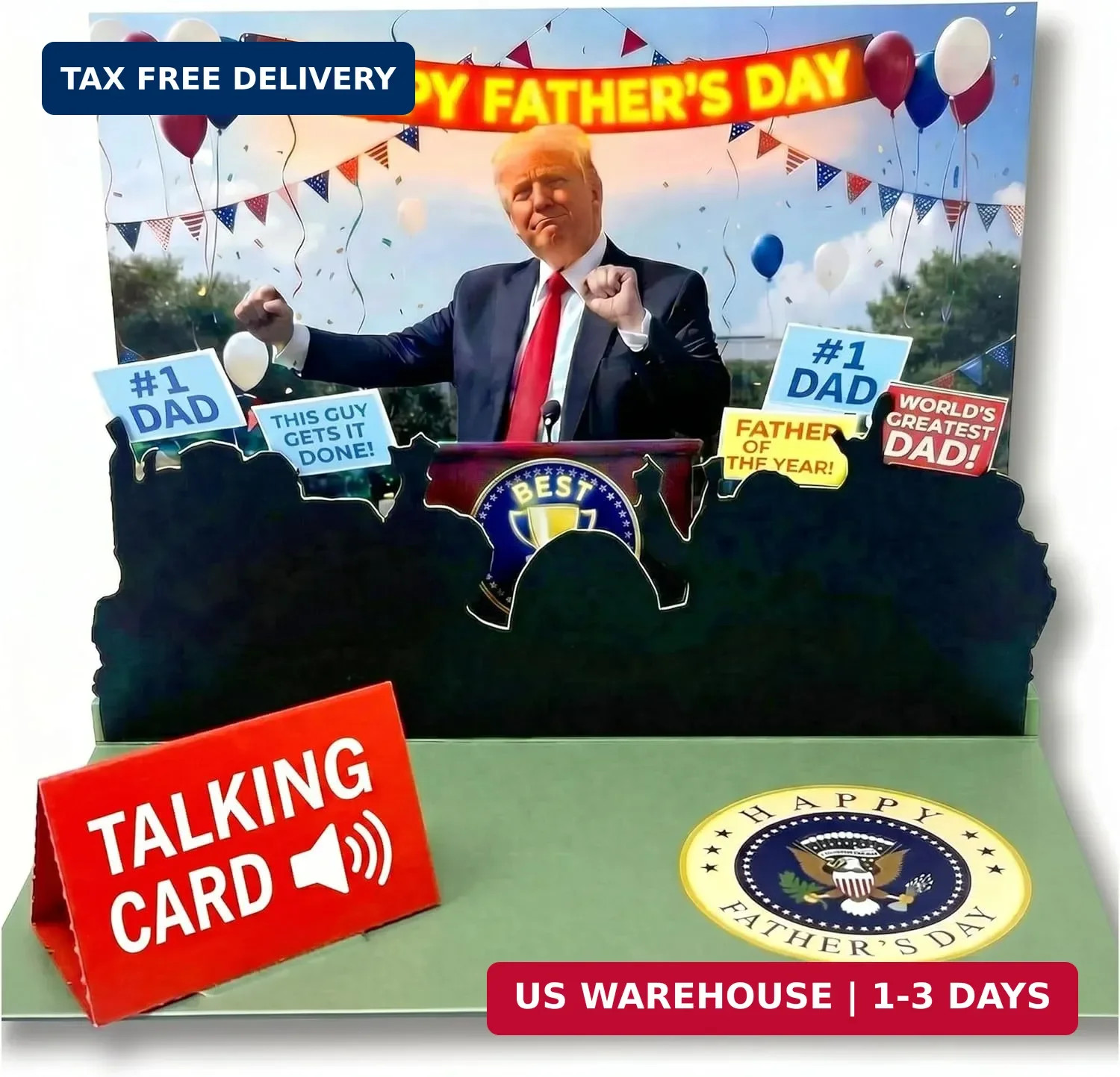 Talking Donald Trump Pop Up Fathers Day Card with Light & Sound – Plays Trump’s