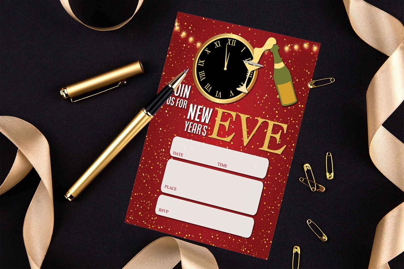 New Year’s Eve Fill-In Blank Party Invitations – 25 Invites w/Envelopes – 5×7