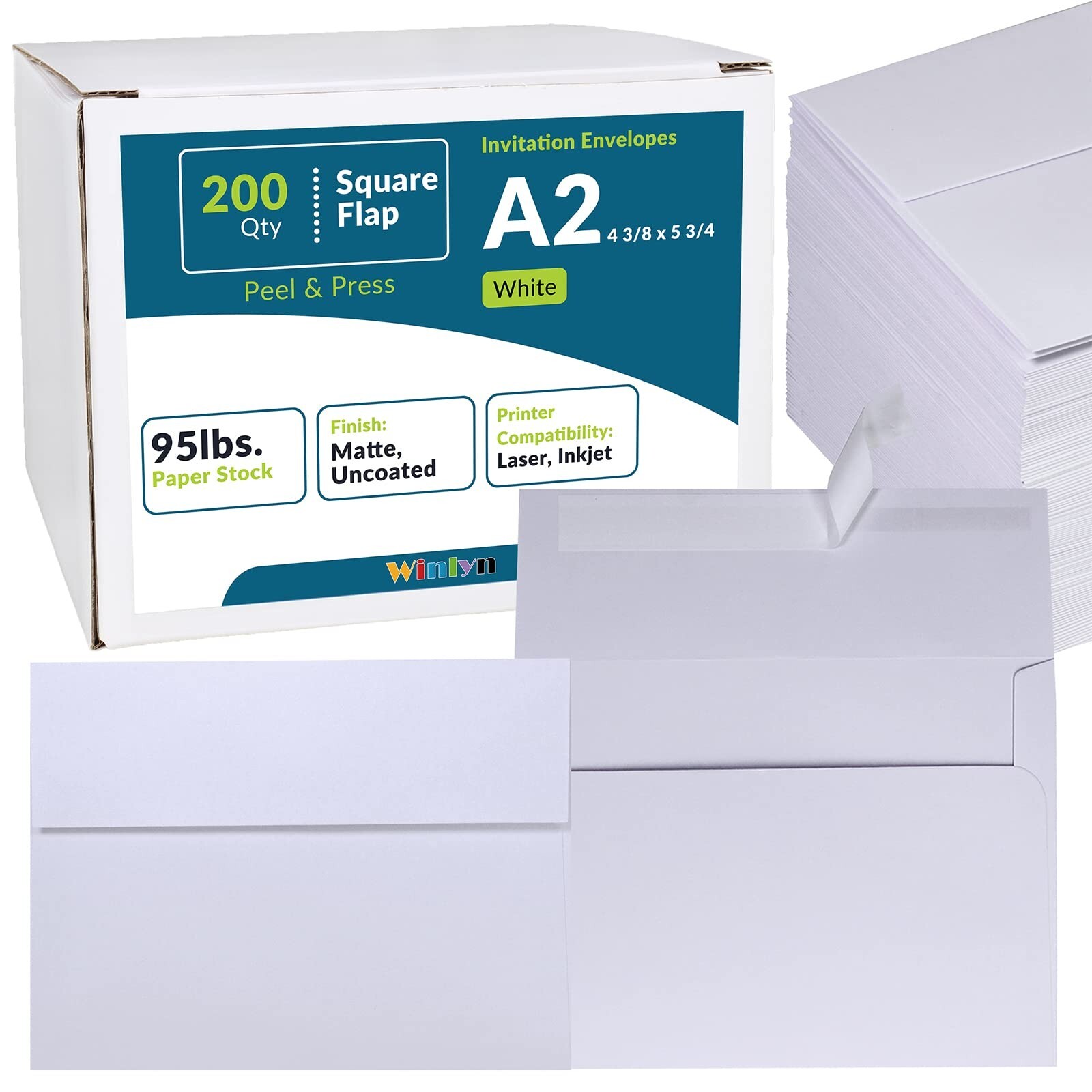 200 Pcs Bulk A2 Invitation Envelopes in White Peel & Press Self Seal 4 3/8 x …
