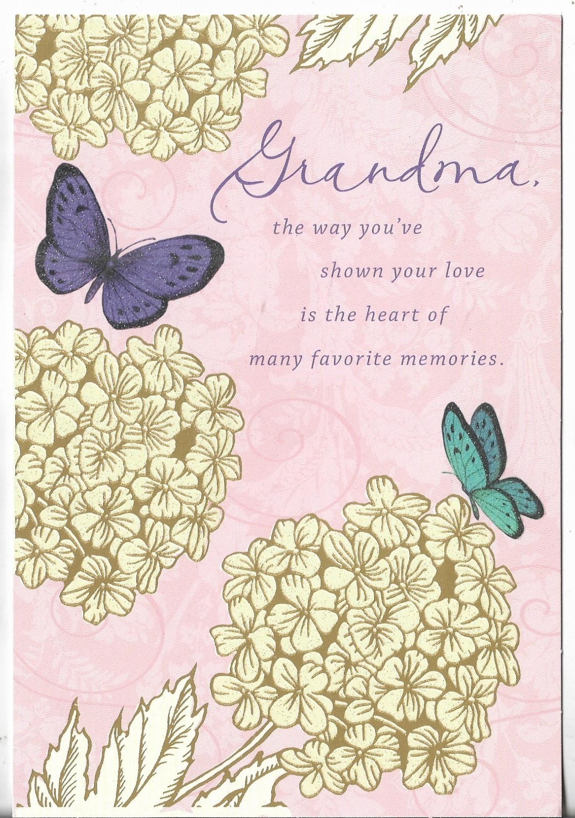 NEW MOTHER’S DAY CARD 5.5X8 for GRANDMA – Butterflies & Glittered Flowers – Love