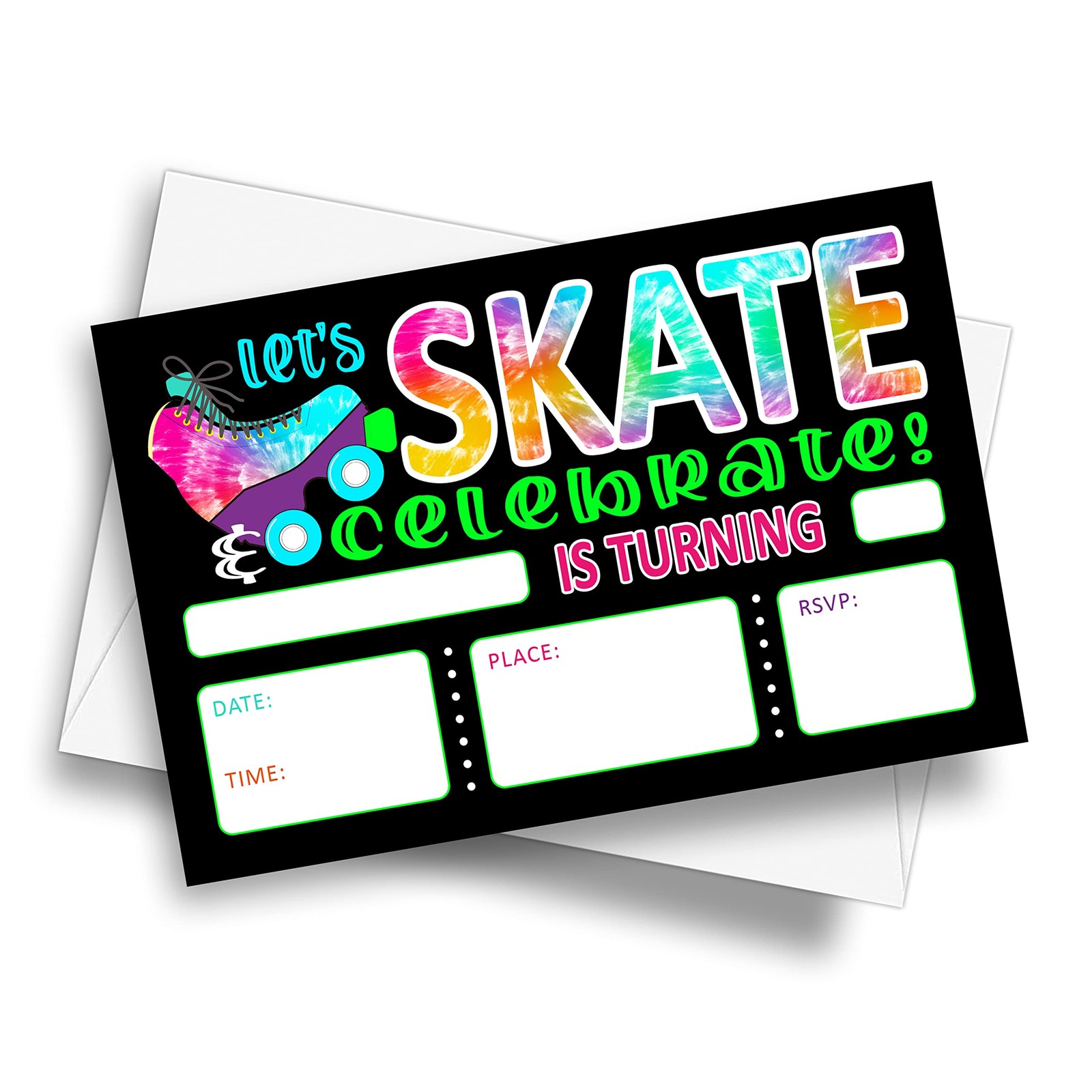 20 PCS Tie Dye Skateboarding Birthday Party Invitation Cards Decor 4×6 Inch