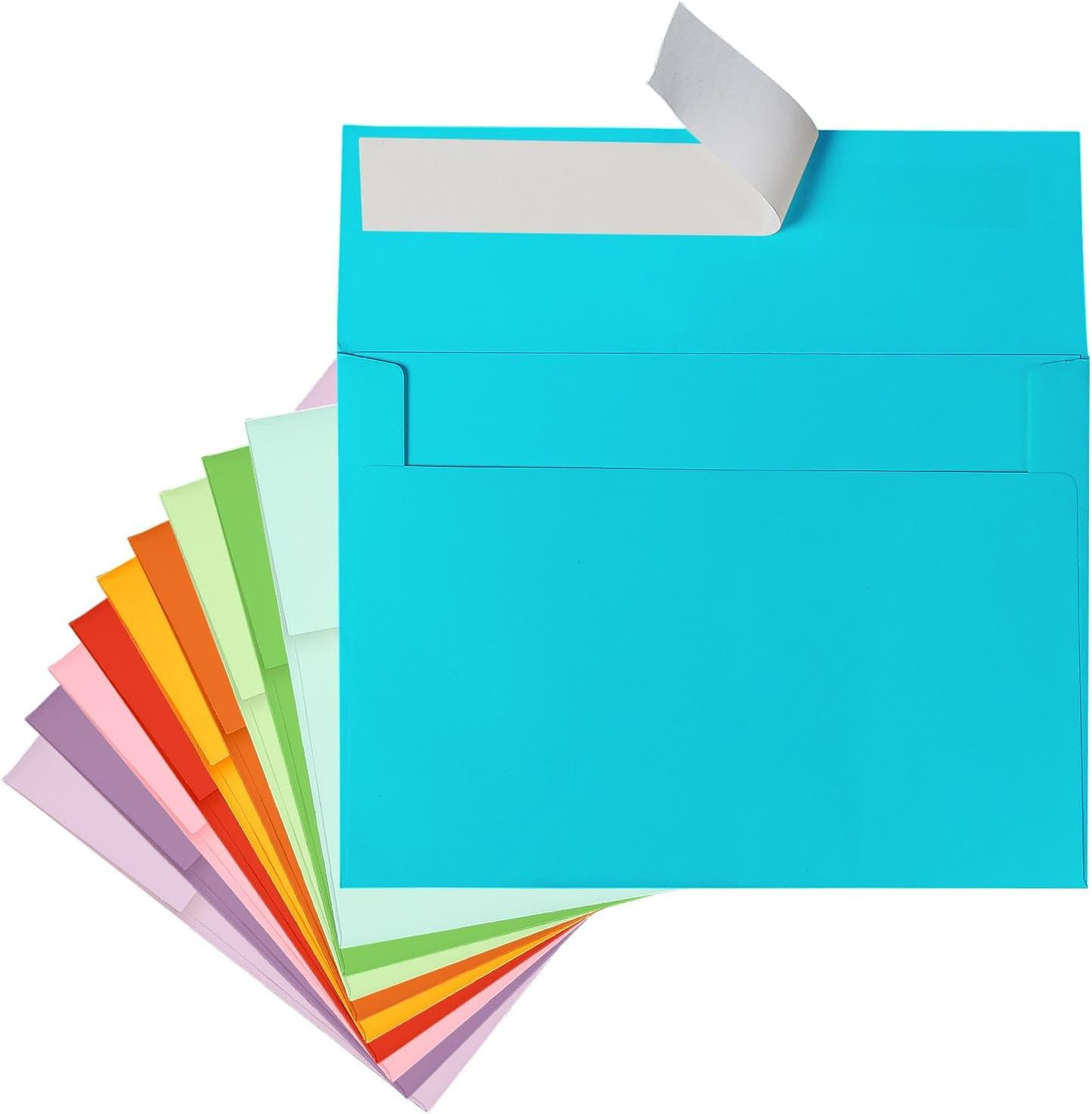 50 Pack A7 Colored Envelopes Self Seal 5.25 x 7.25 Inch 10 Colors 120 GSM