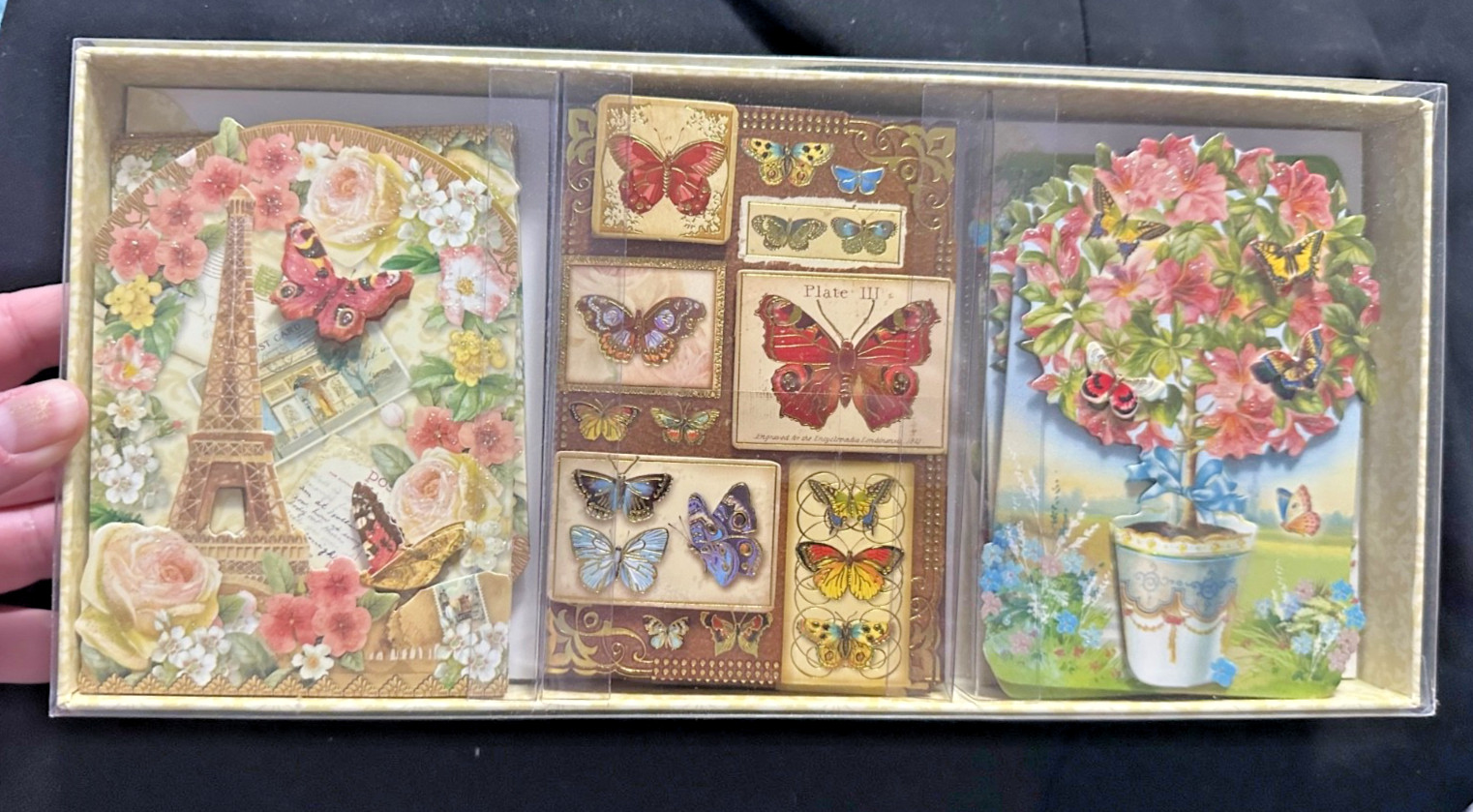 Punch Studio 12 Note Cards & Envelopes 3D Glitter Eiffel Tower Butterflies