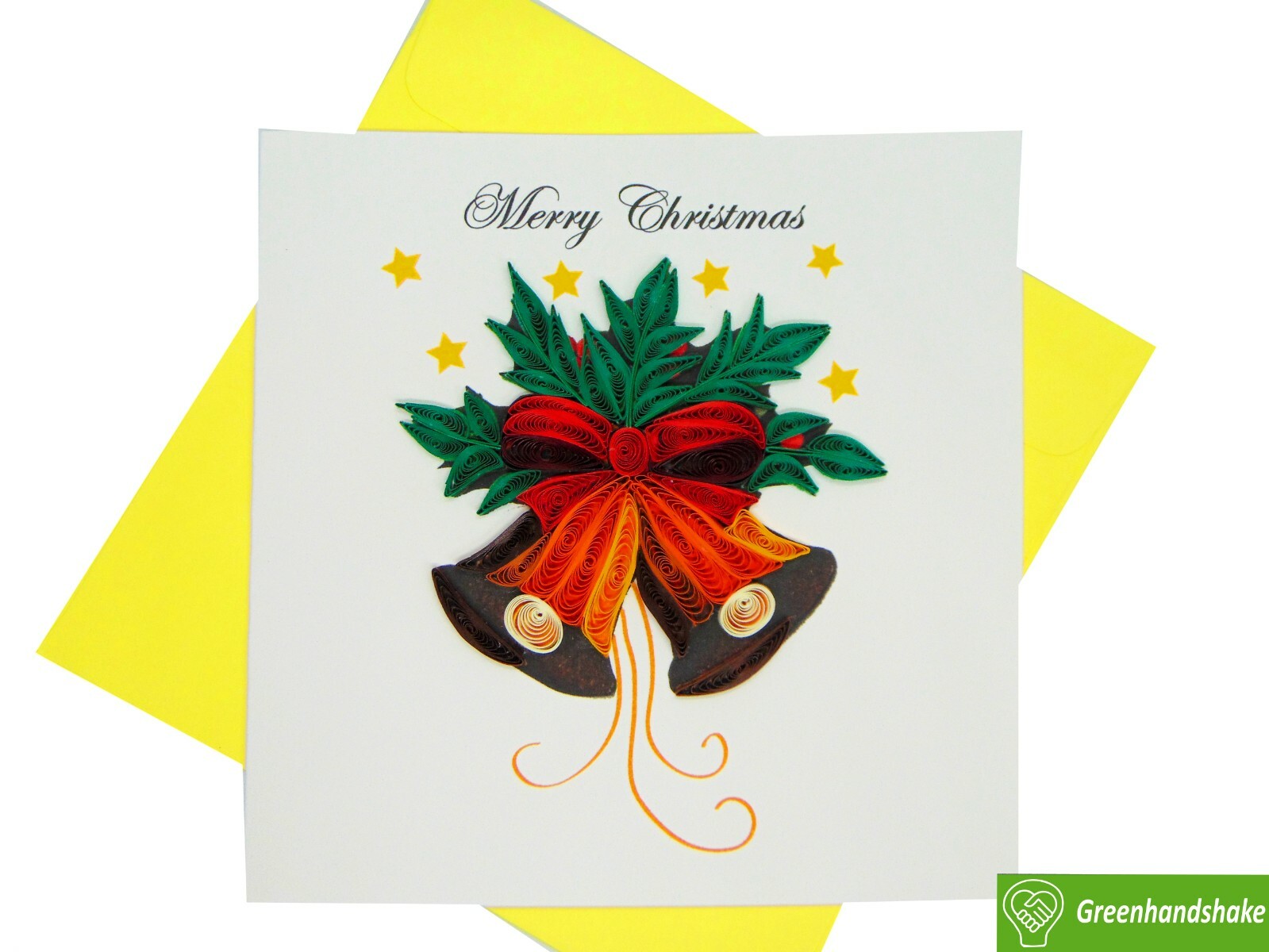 Jingle Bell Quilling Greeting Card – Unique Dedicated Handmade by GREENHANDSHAKE