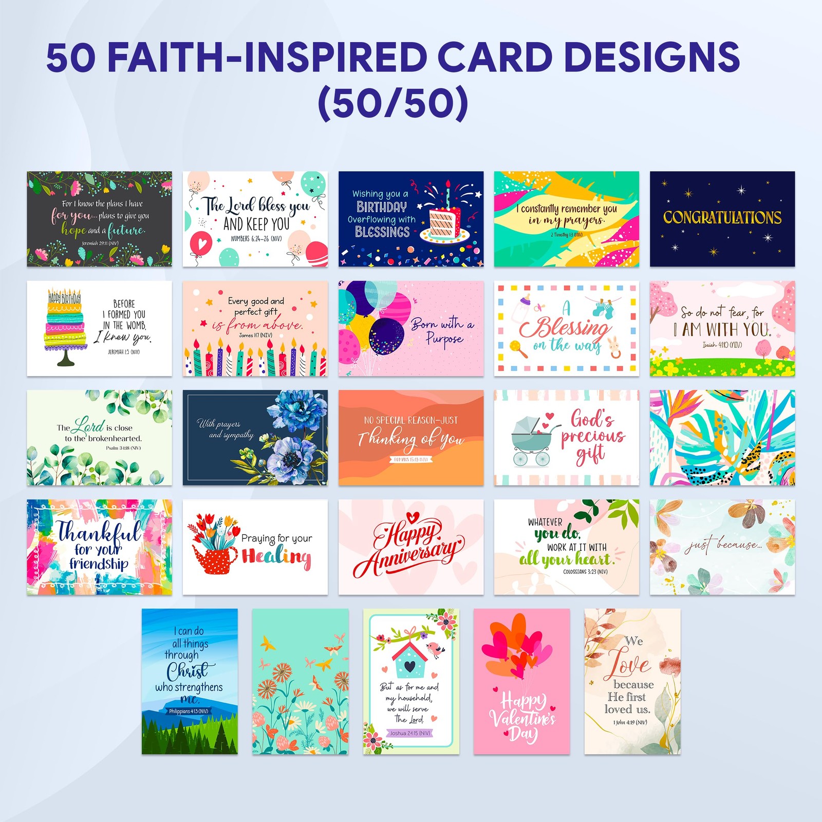 50 Pack 4x6in Christian Greeting Cards Assortment Box with Envelopes and Stic…