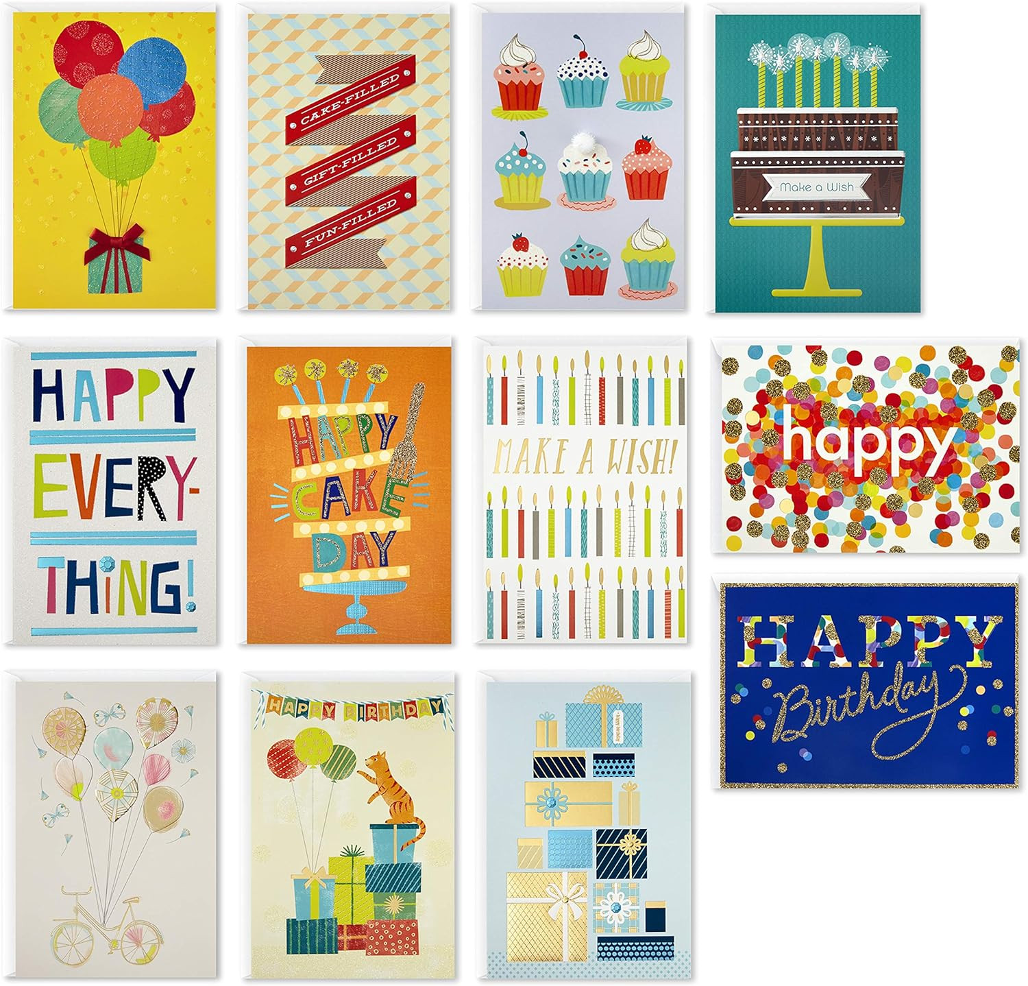 Hallmark Handmade Birthday Cards Assortment, Happy Cake Day (12 Cards with Envel