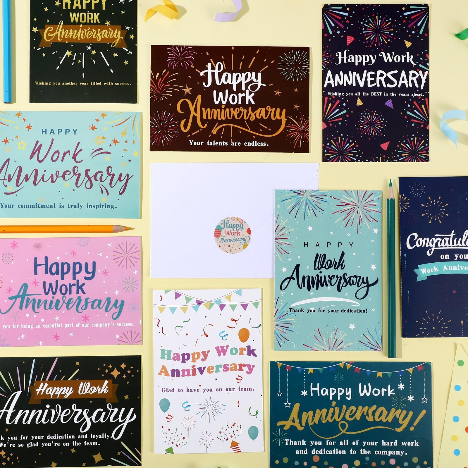 Motiskyy 100 Sets Happy Work Anniversary Cards with Envelopes and Stickers Em…